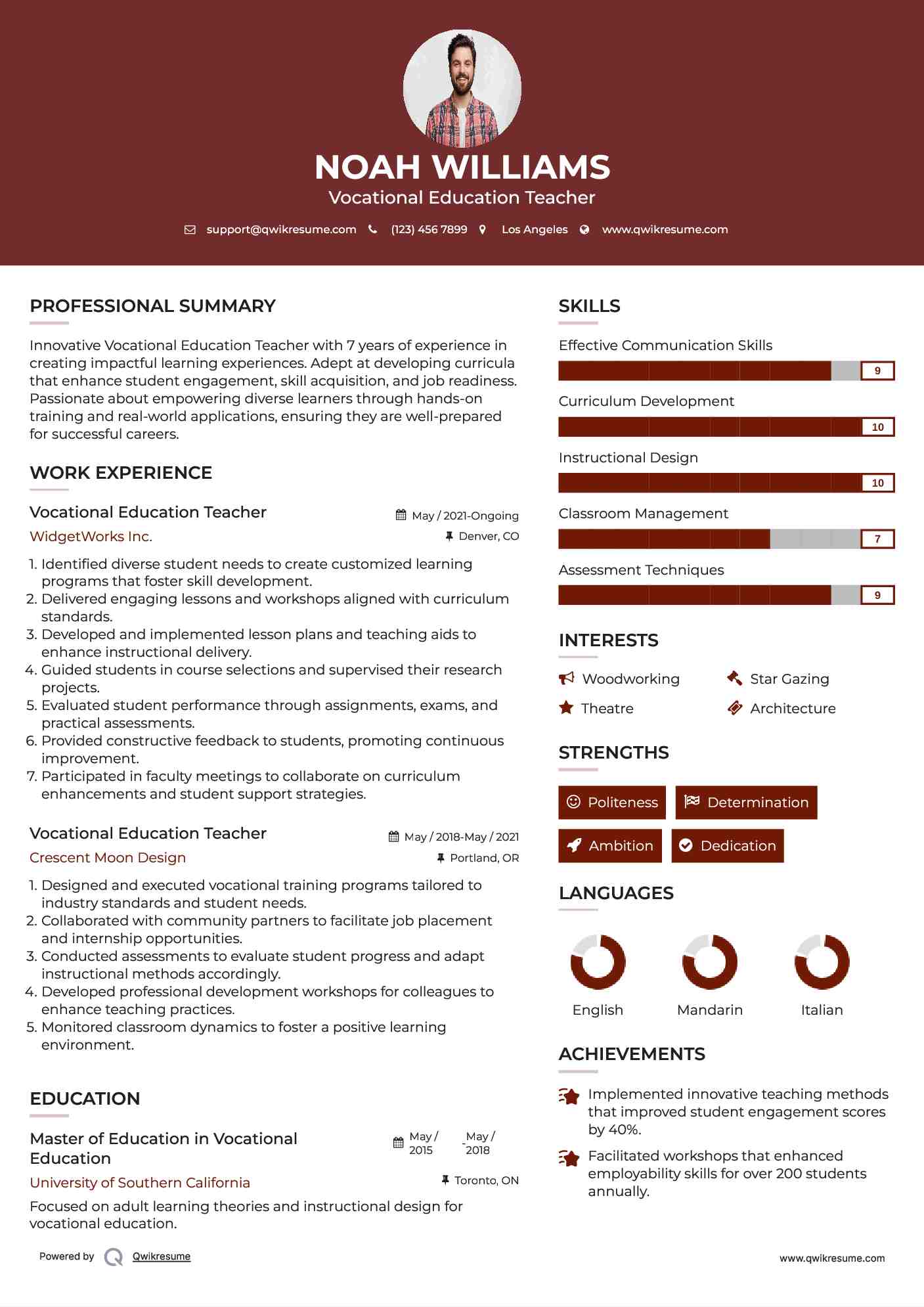 Vocational Education Teacher Resume Template