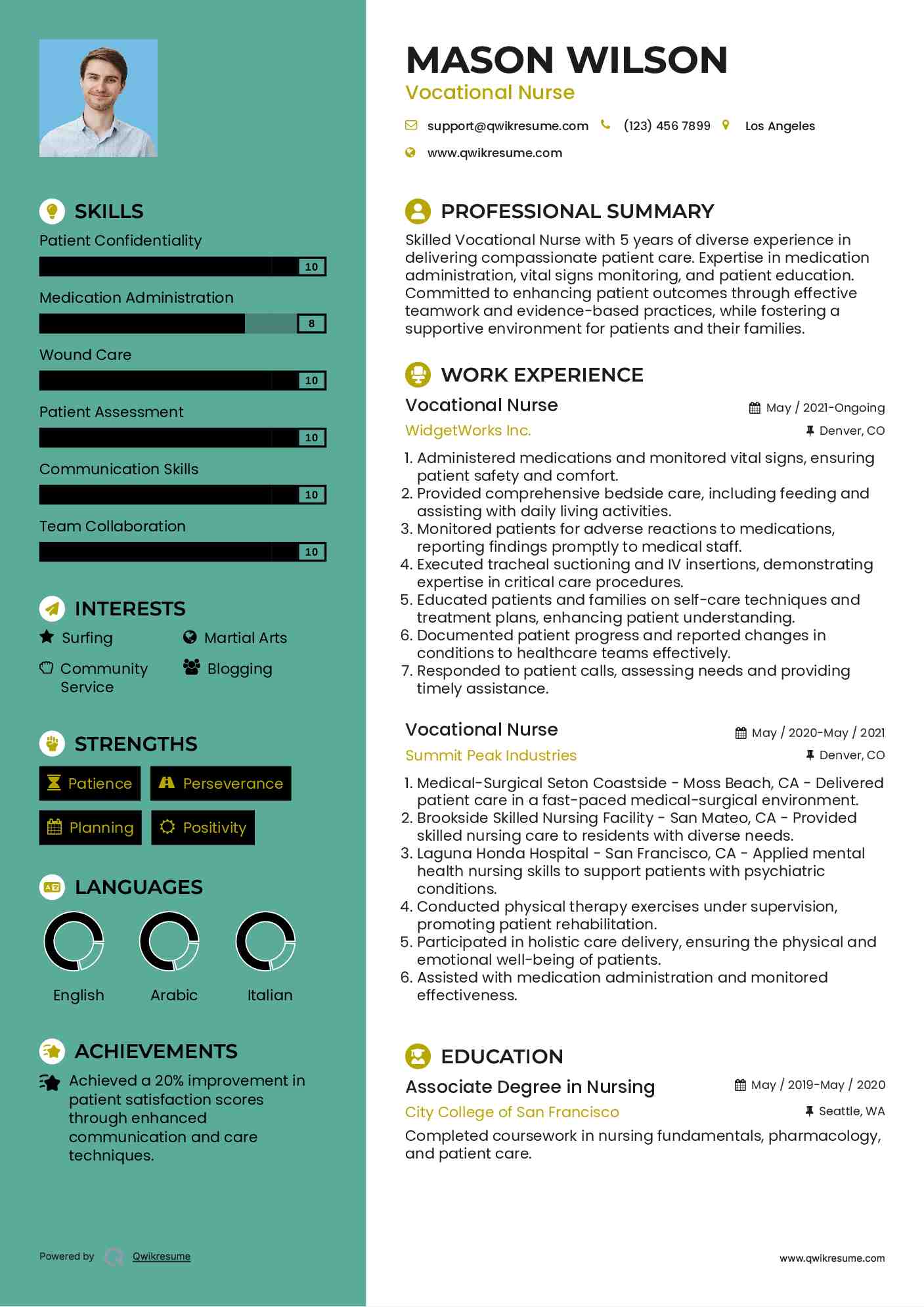 Vocational Nurse Resume Example