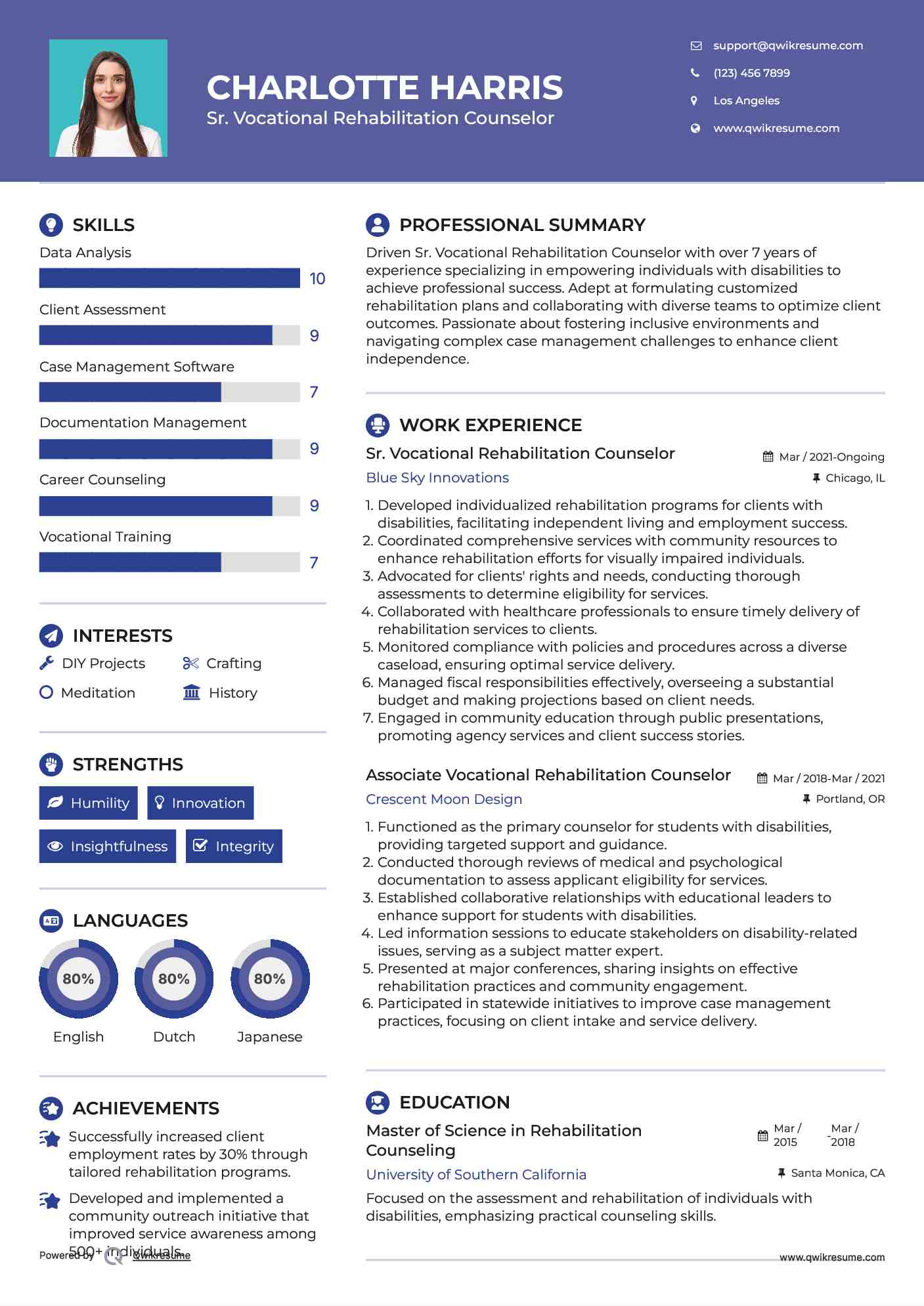 Sr. Vocational Rehabilitation Counselor Resume Example