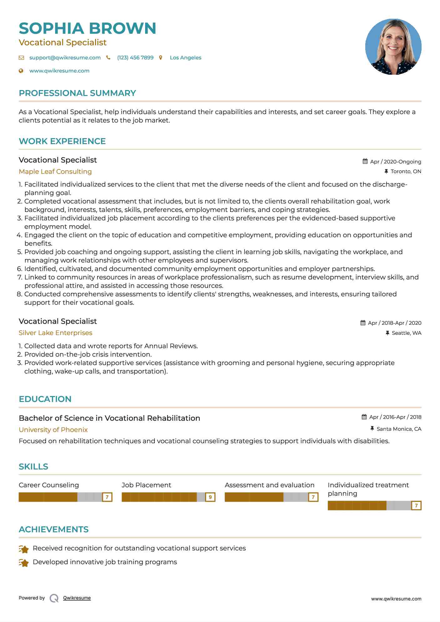 Vocational Specialist Resume Example