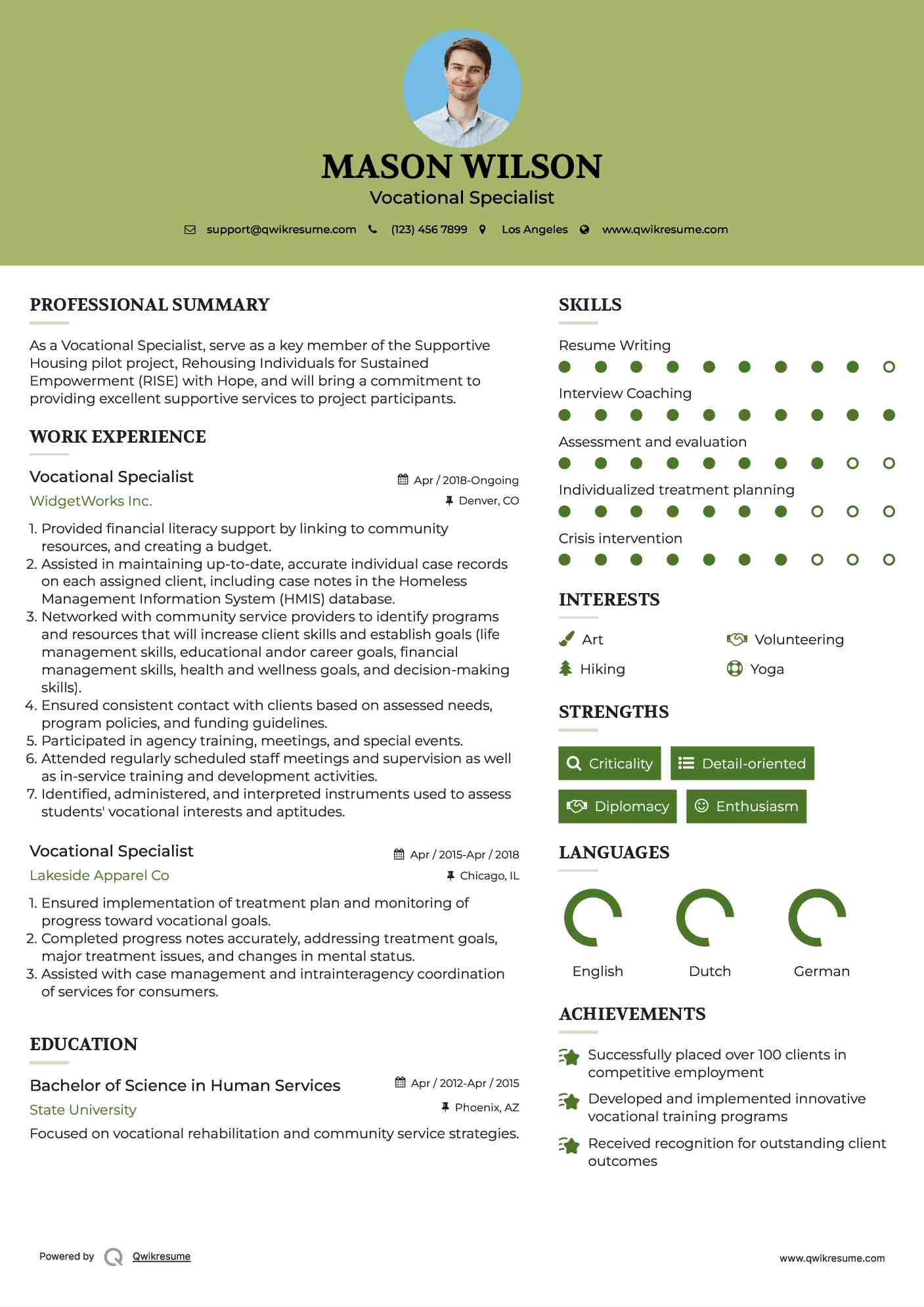 Vocational Specialist Resume Format