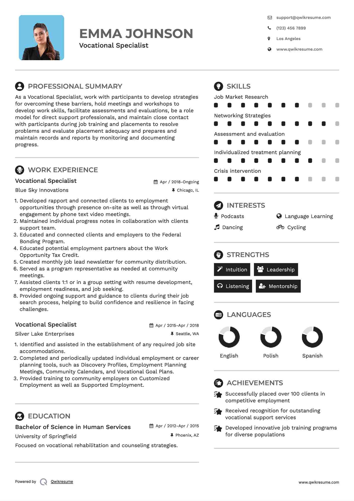 Vocational Specialist Resume Model