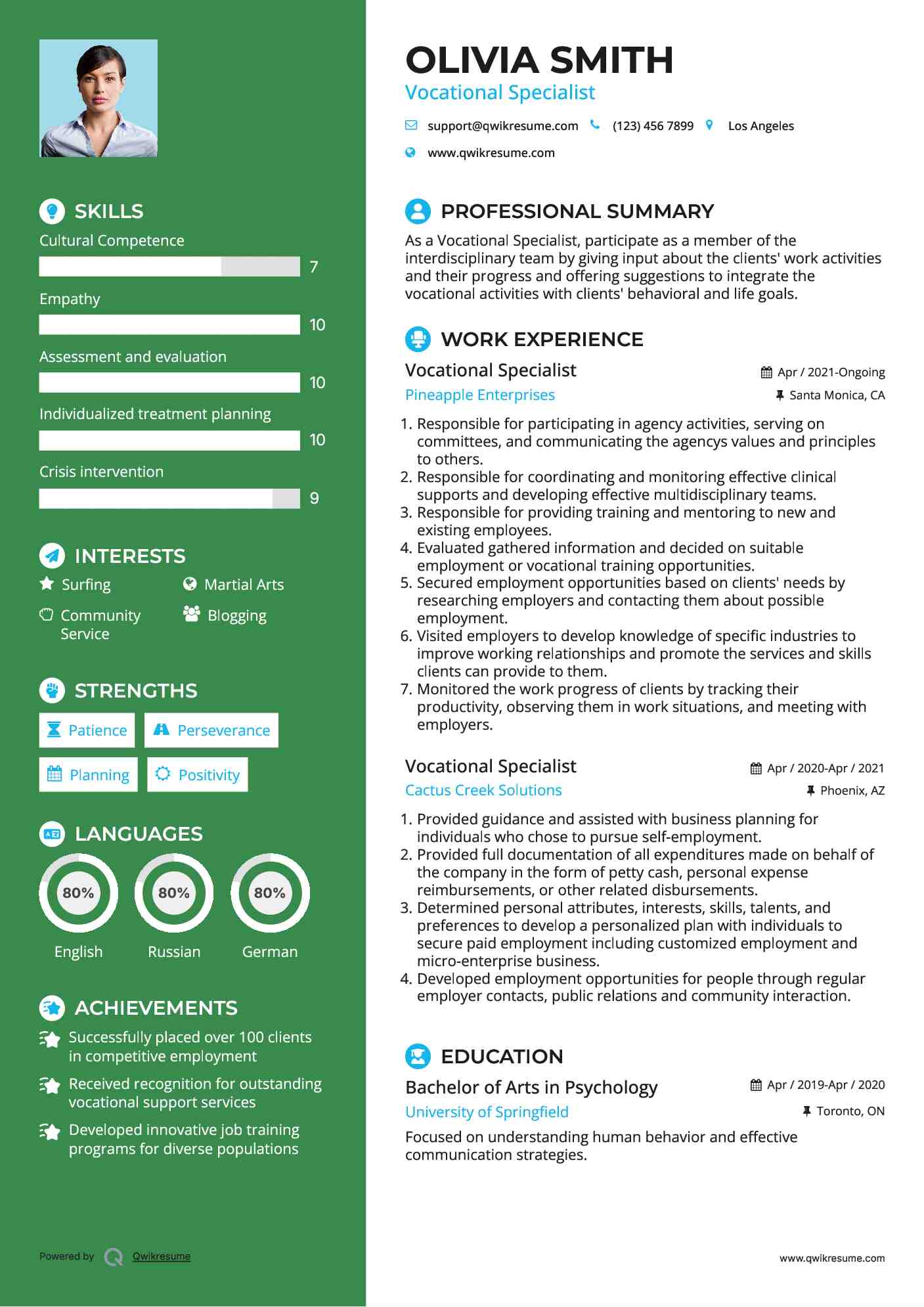 Vocational Specialist Resume Sample