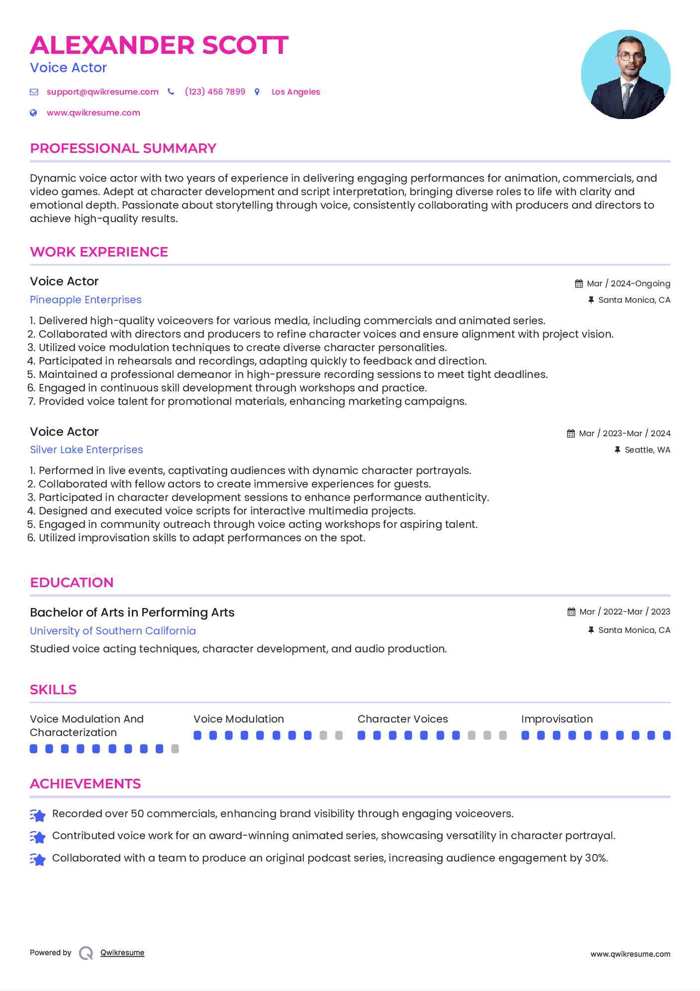 Voice Actor Resume Format