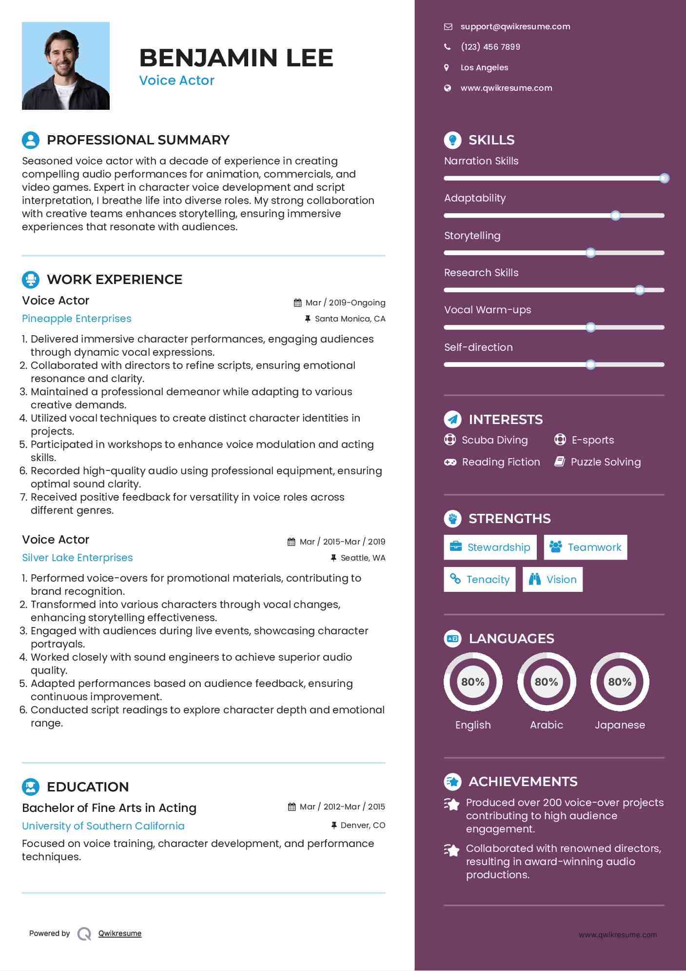 Voice Actor Resume Format