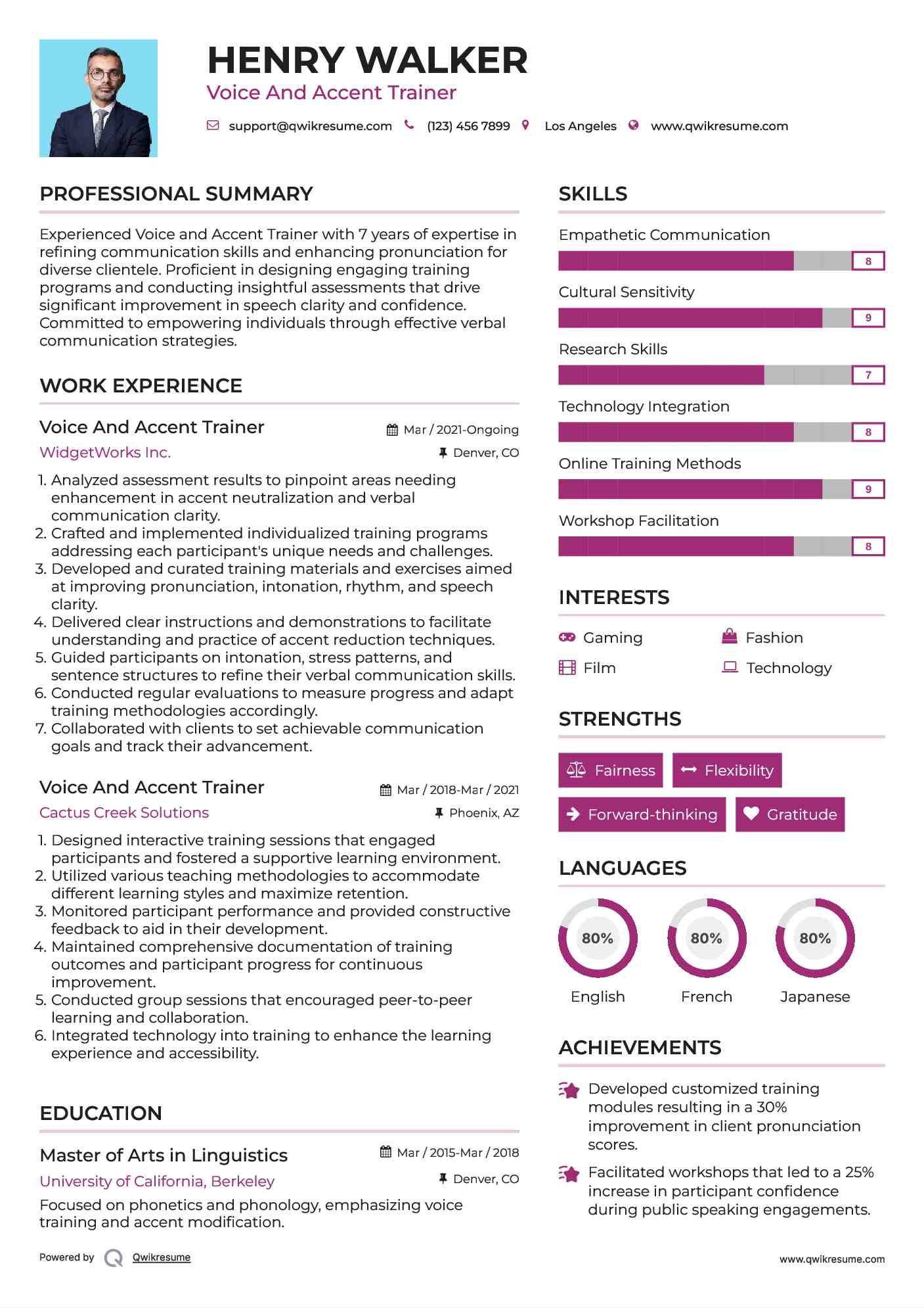 Voice And Accent Trainer Resume Model
