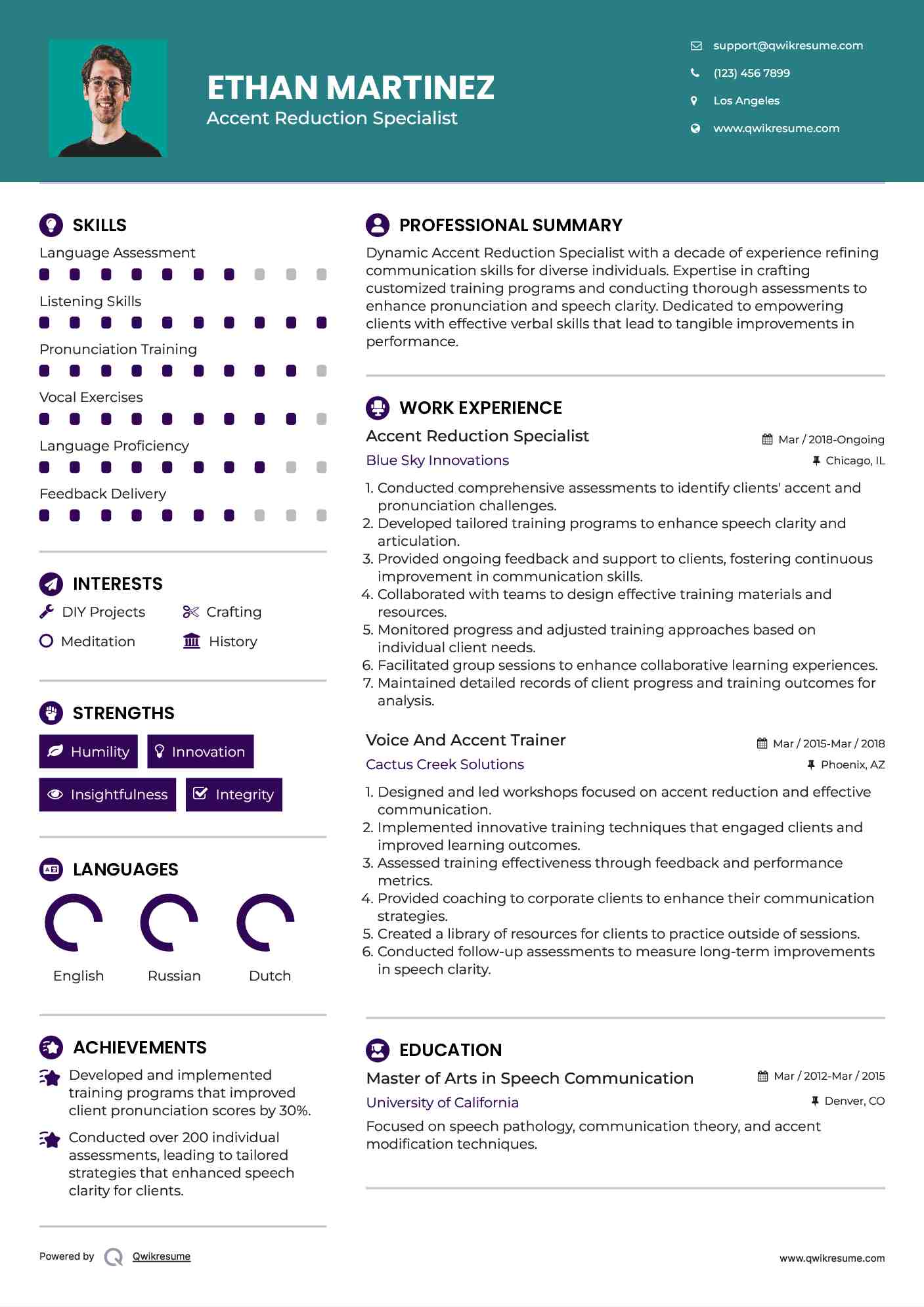 Accent Reduction Specialist Resume Template