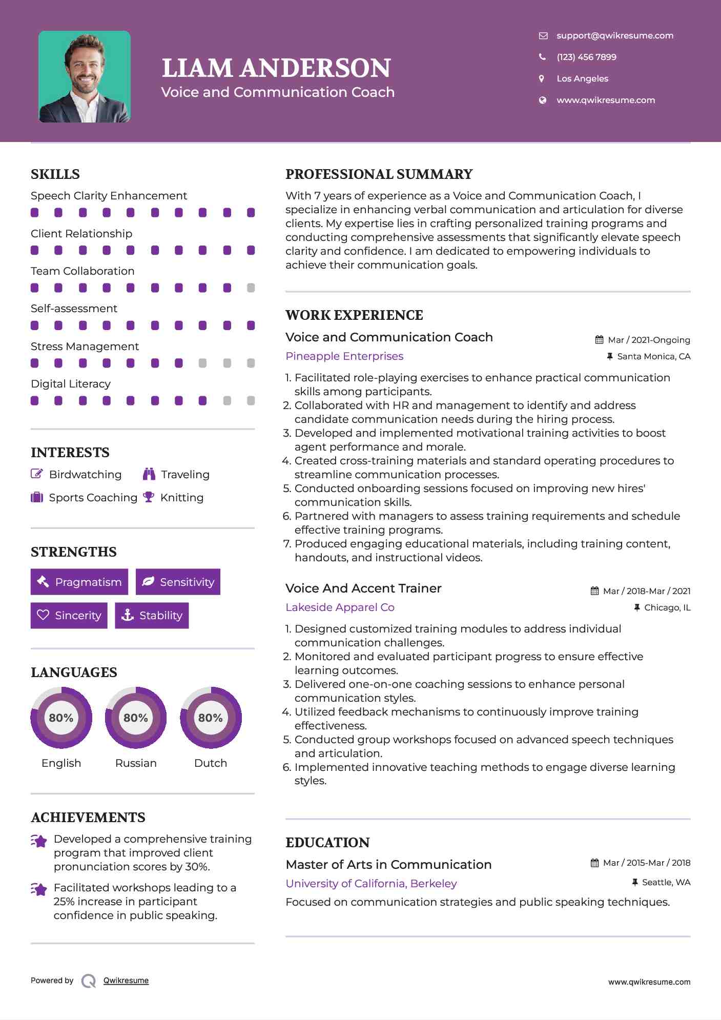 Voice and Communication Coach Resume Model