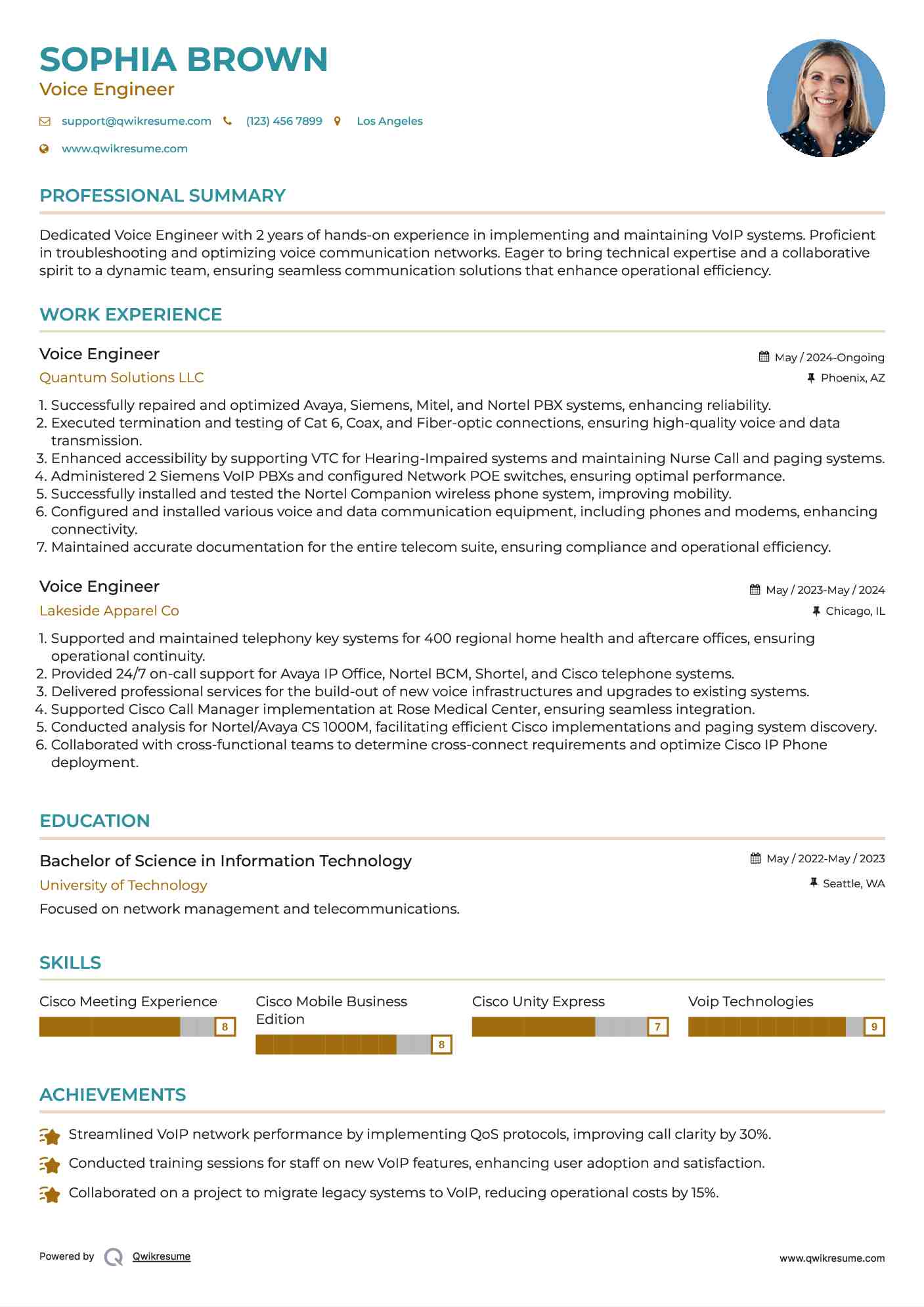 Voice Engineer Resume Model