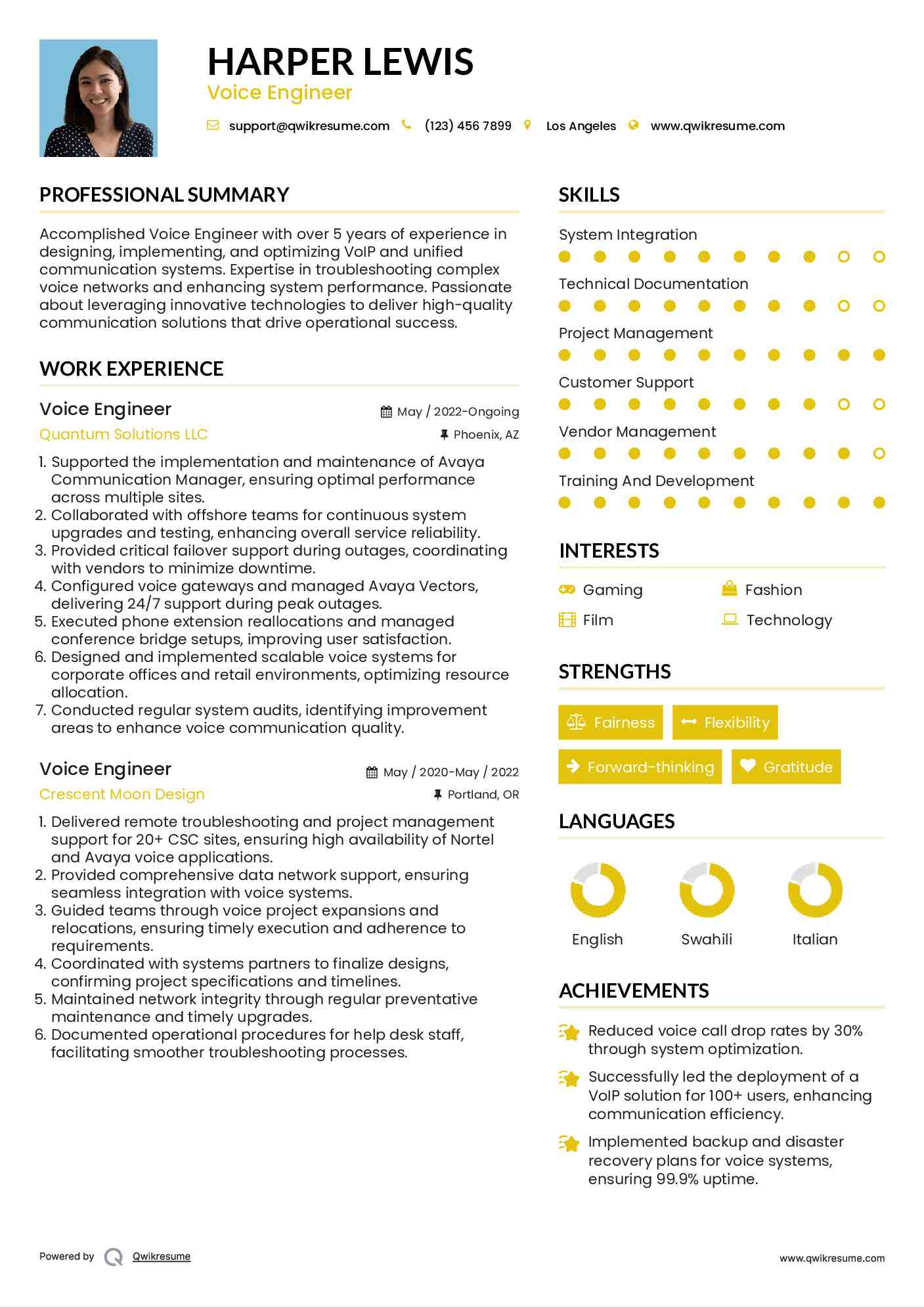 Voice Engineer Resume Model
