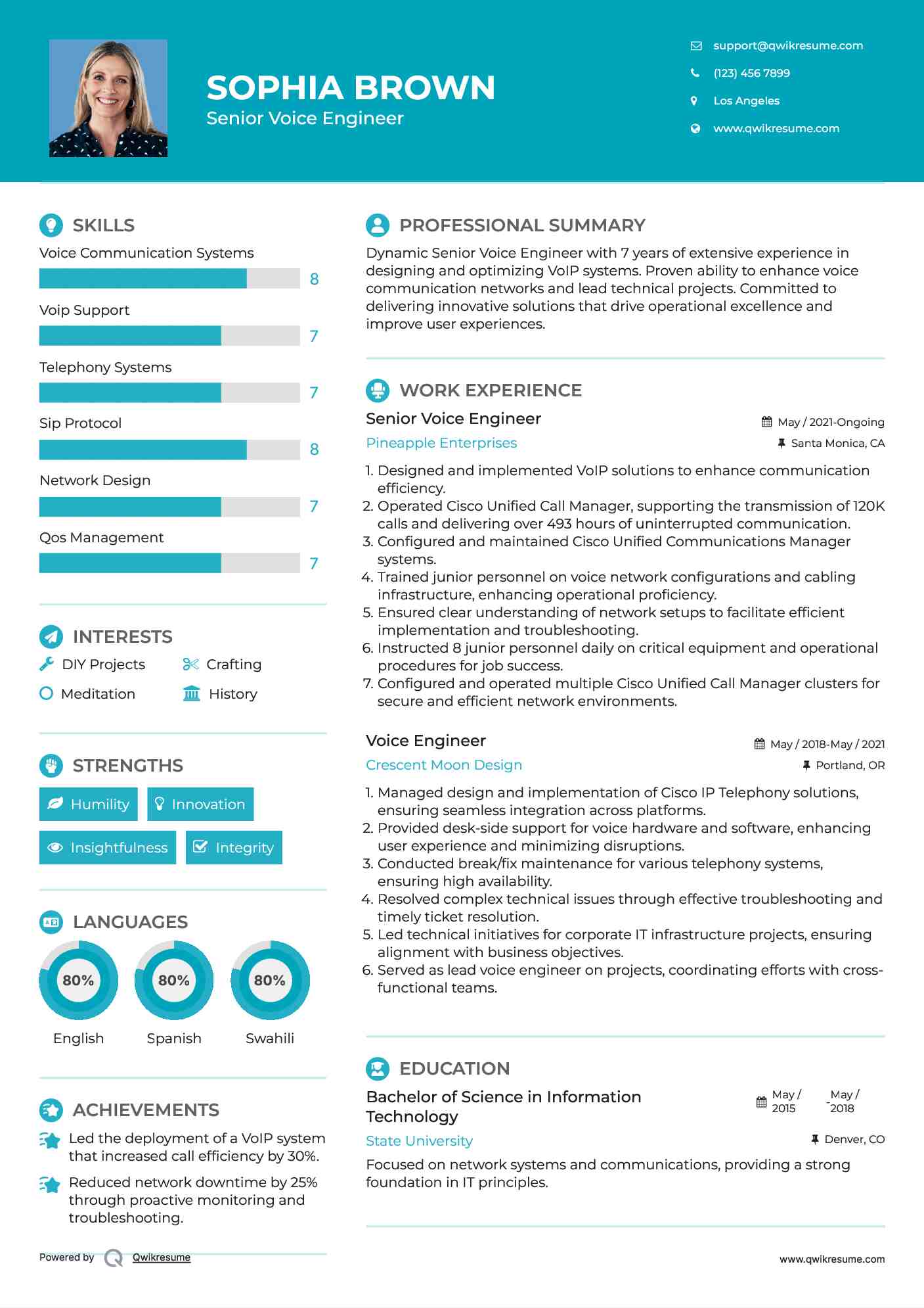 Senior Voice Engineer Resume Example