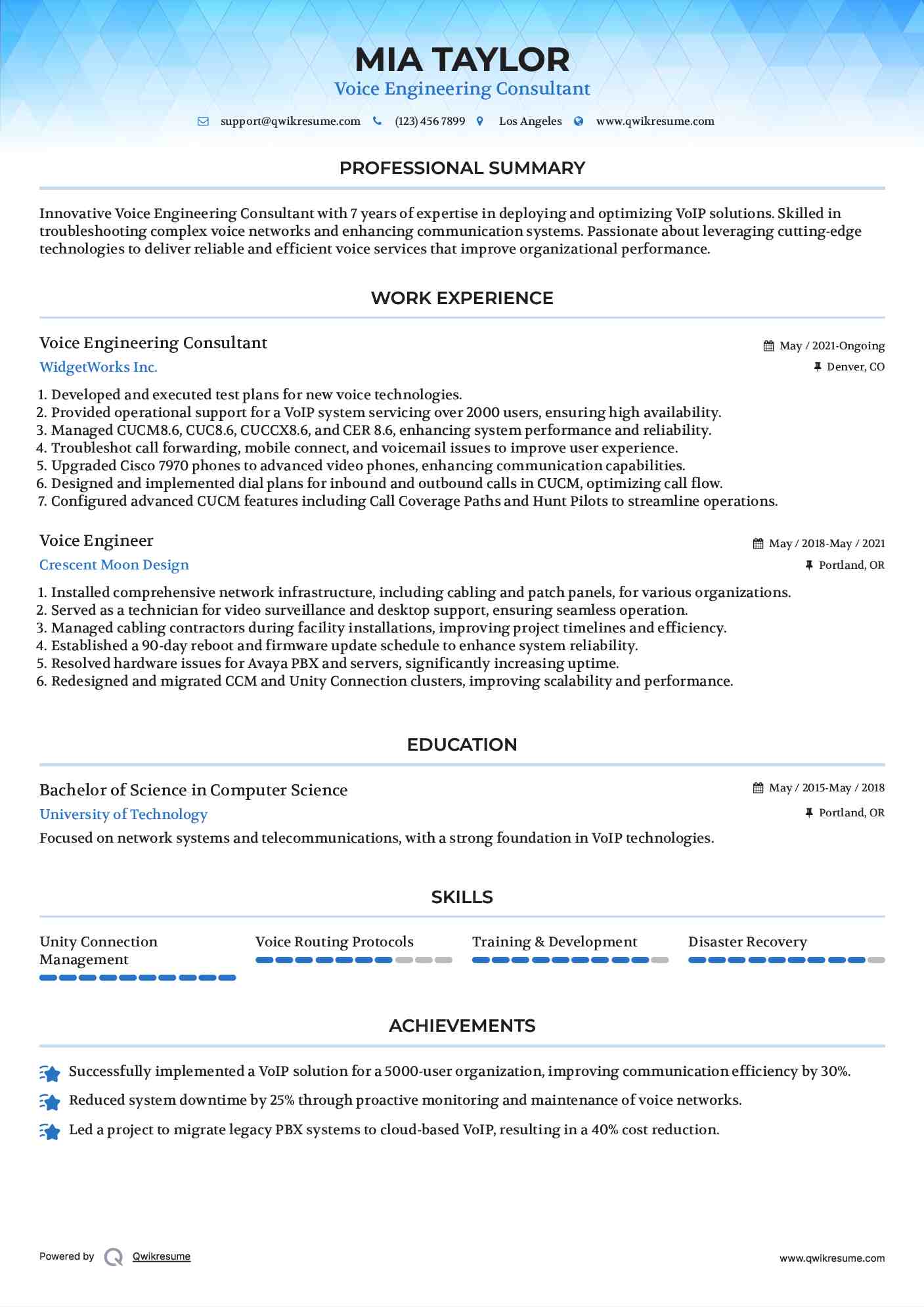 Voice Engineering Consultant Resume Template