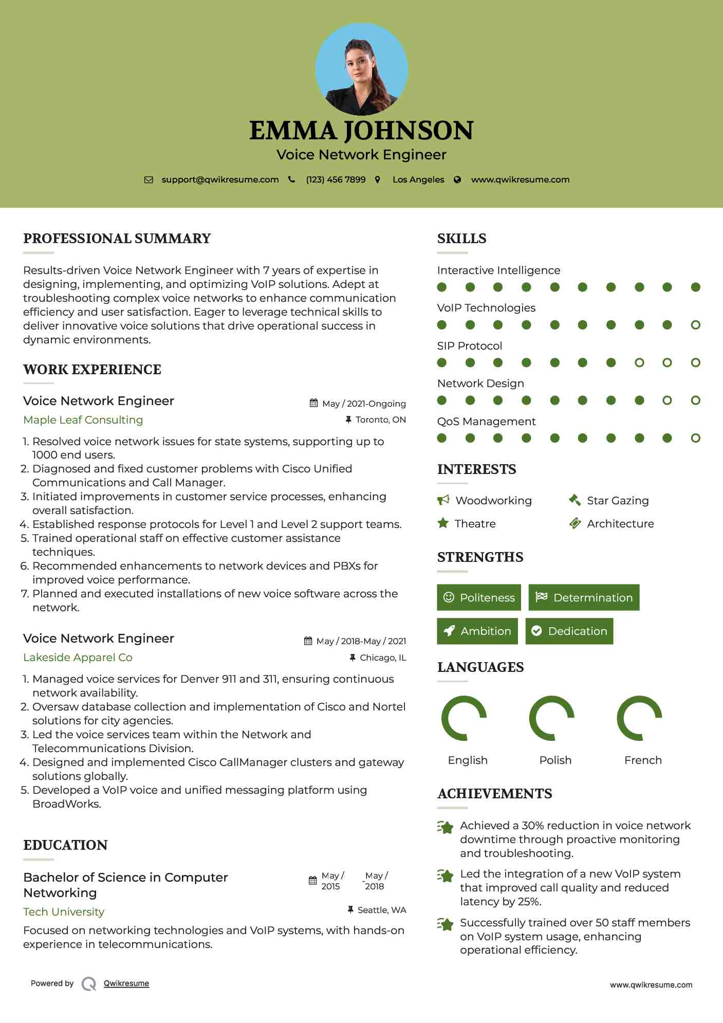 Voice Network Engineer Resume Sample