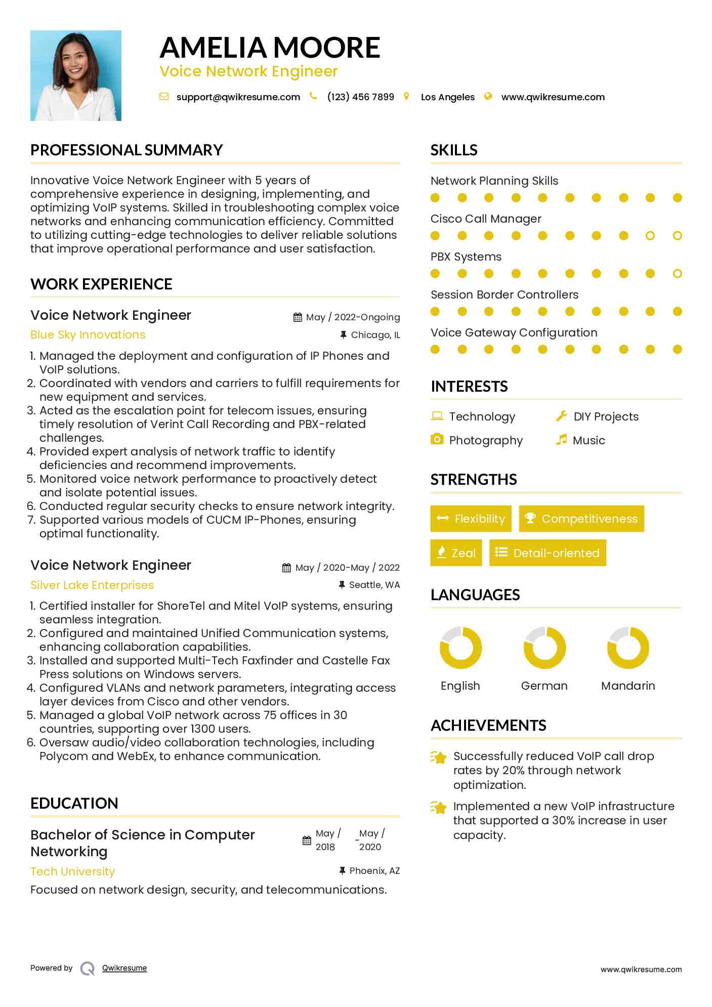 Voice Network Engineer Resume Sample