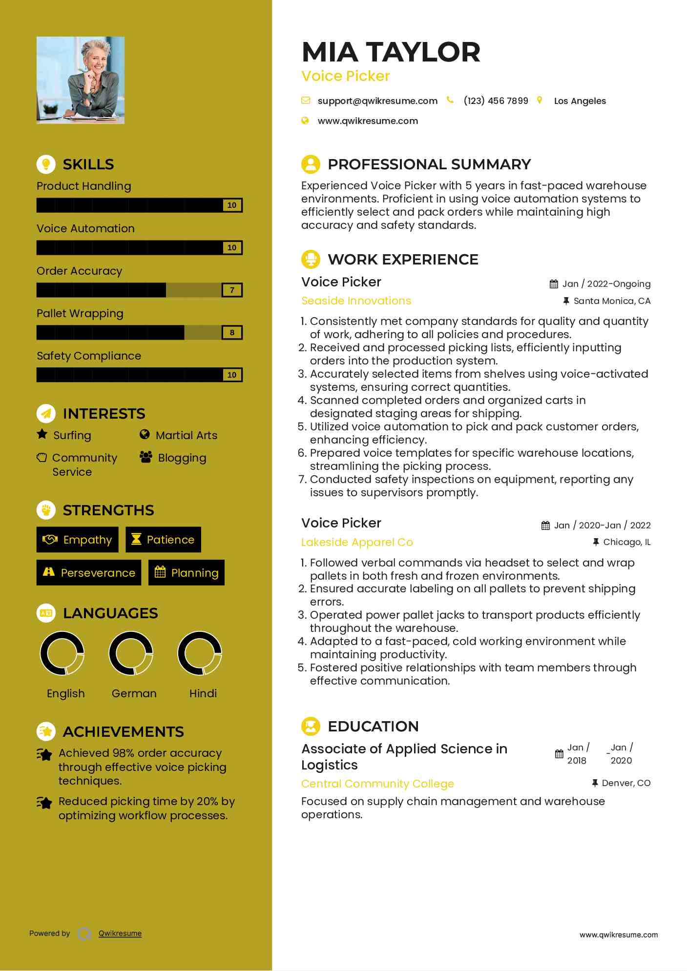 Voice Picker Resume Samples QwikResume