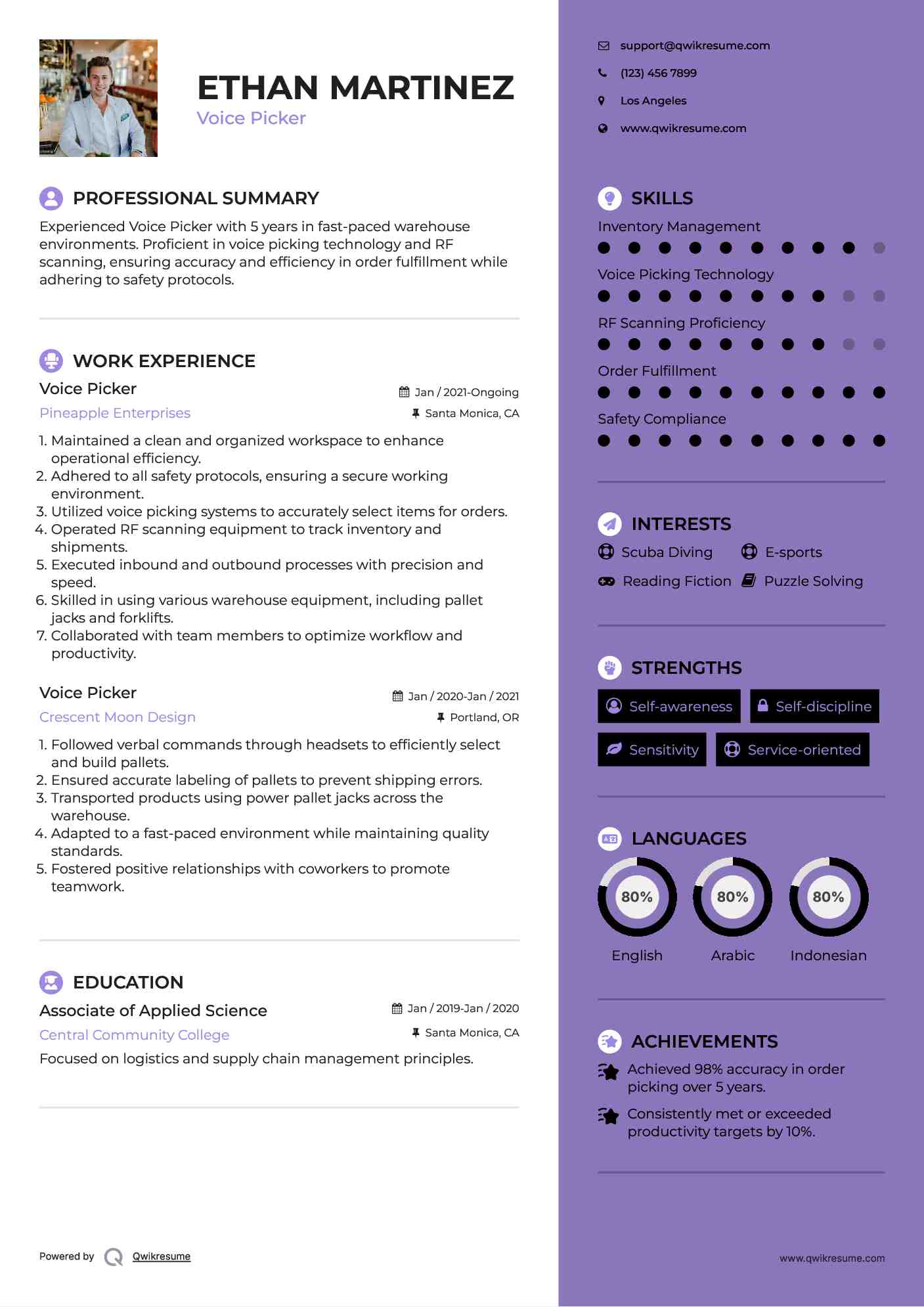Voice Picker Resume Samples QwikResume