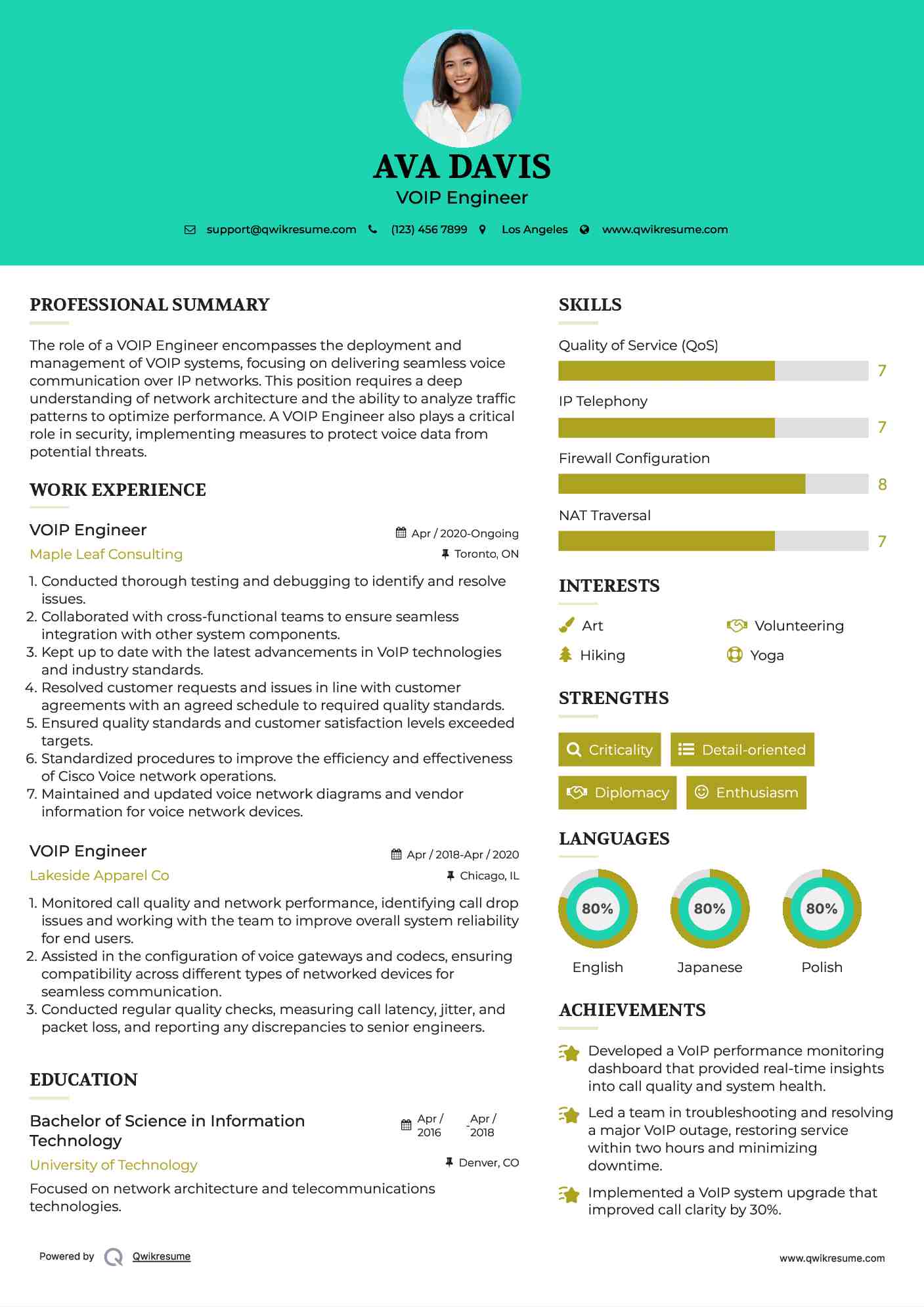 VOIP Engineer Resume Sample