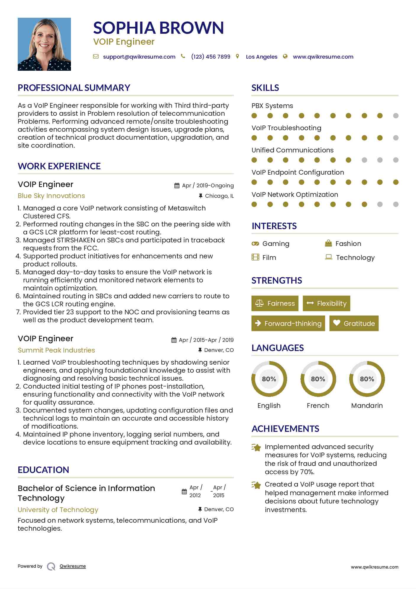 VOIP Engineer Resume Sample