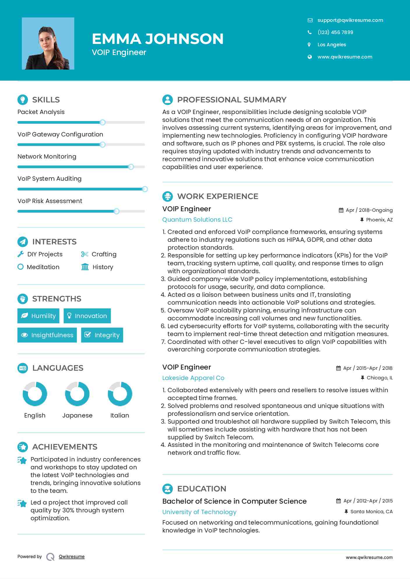 VOIP Engineer Resume Example