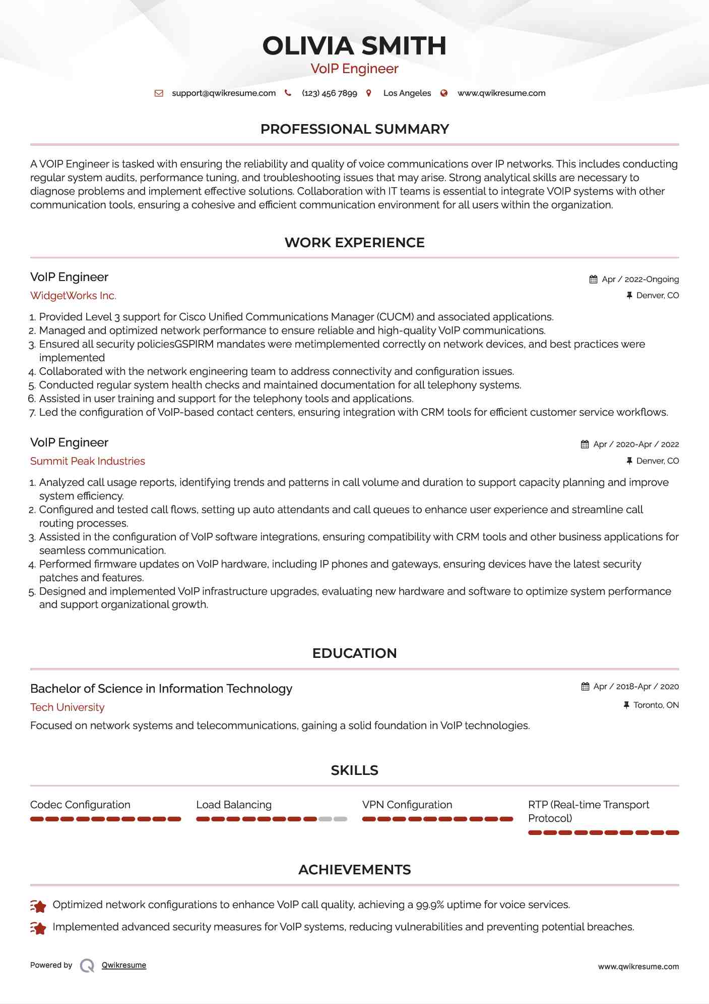 VoIP Engineer Resume Model