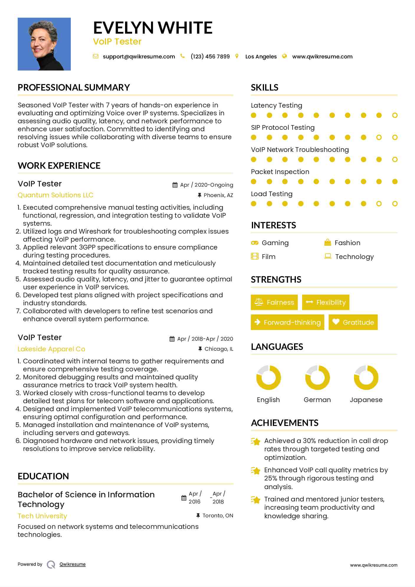 VoIP Tester Resume Template