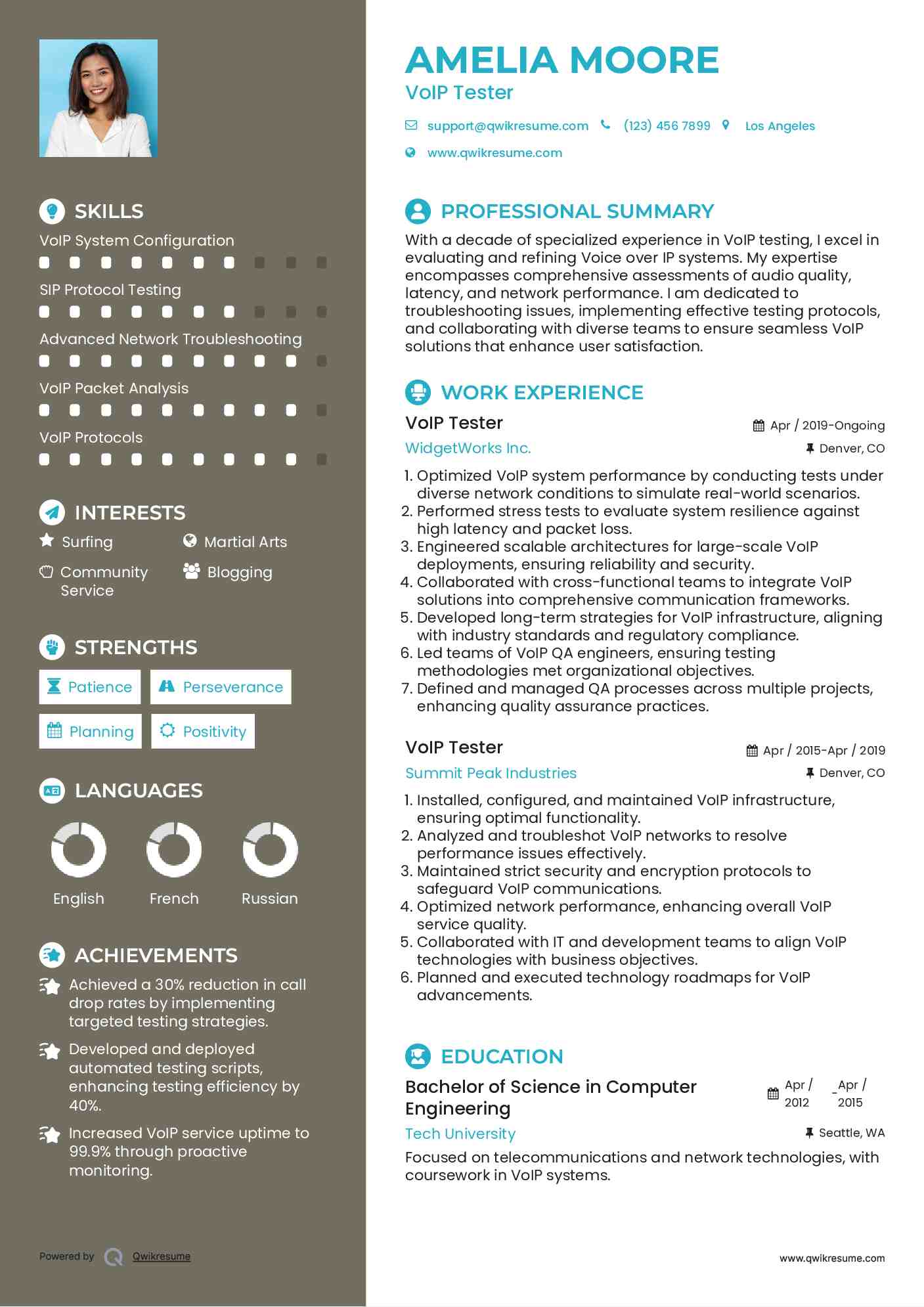 VoIP Tester Resume Format