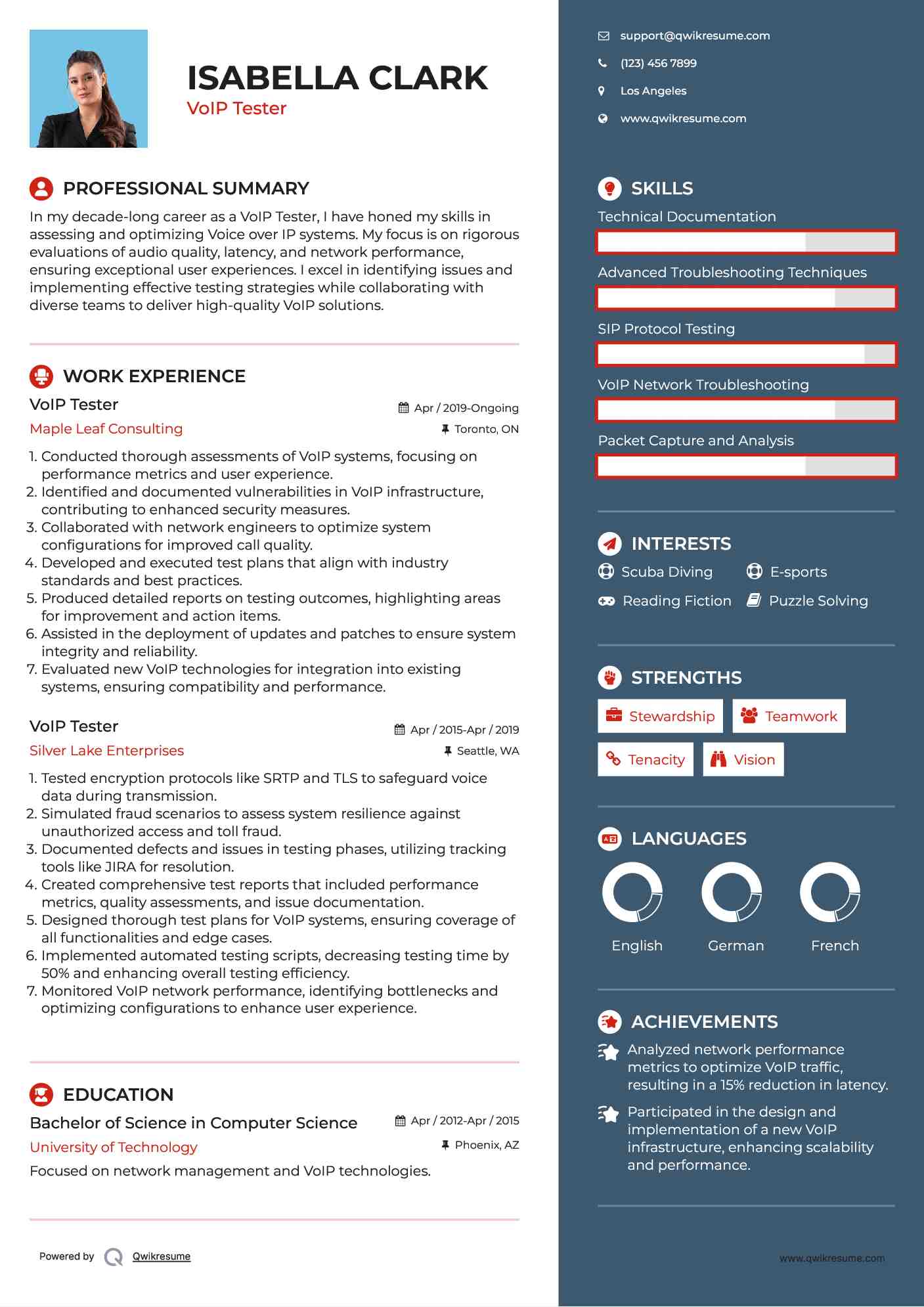 VoIP Tester Resume Model