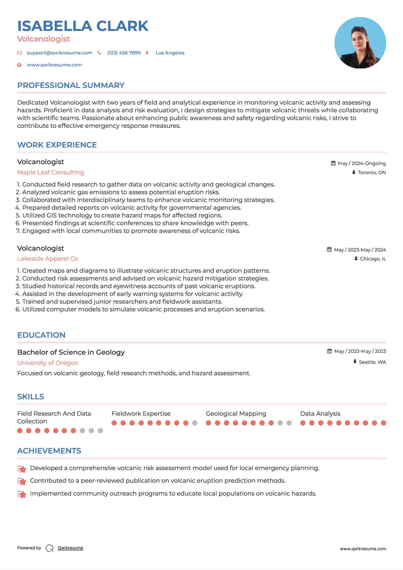 Volcanologist Resume Template