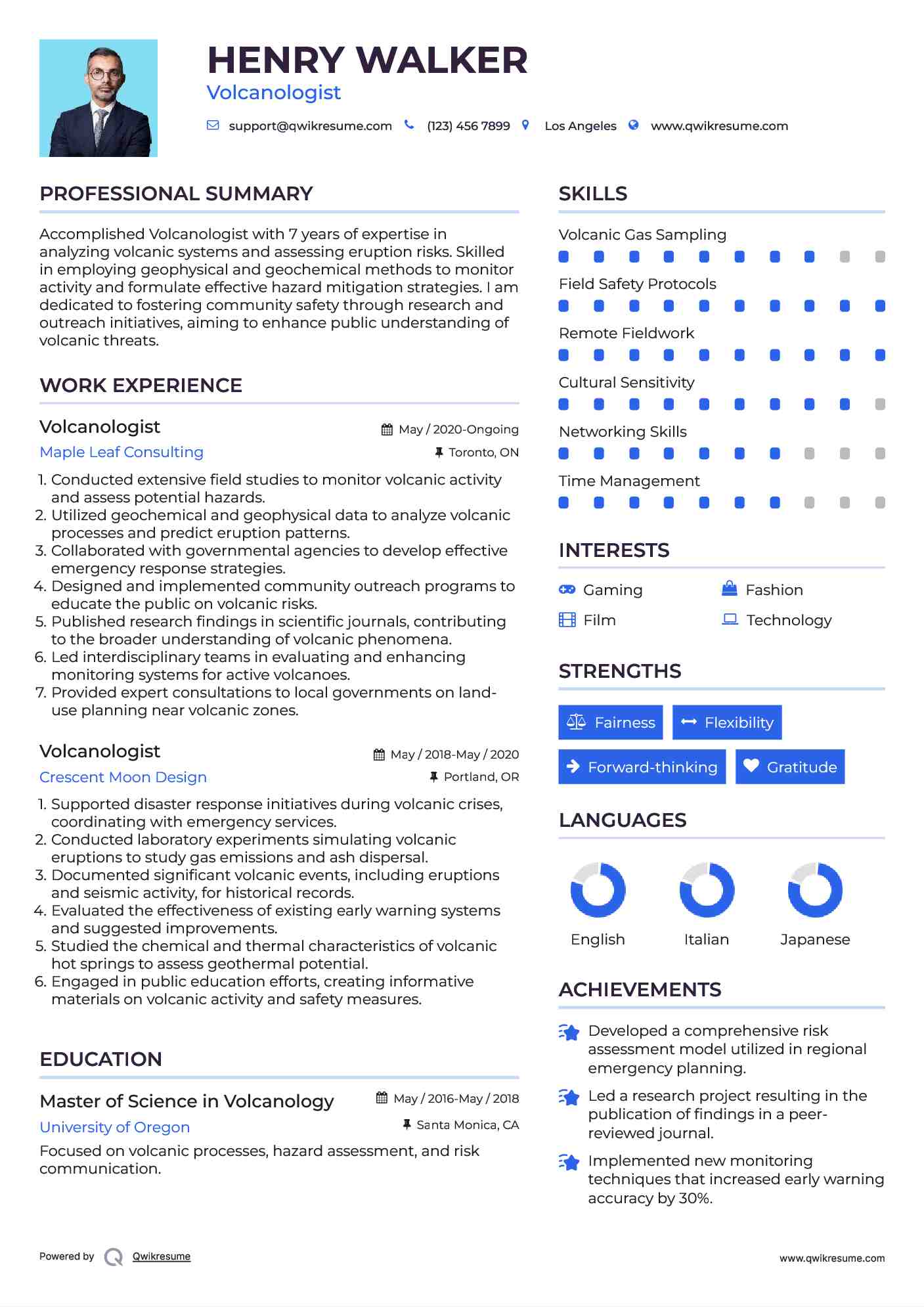 Volcanologist Resume Sample
