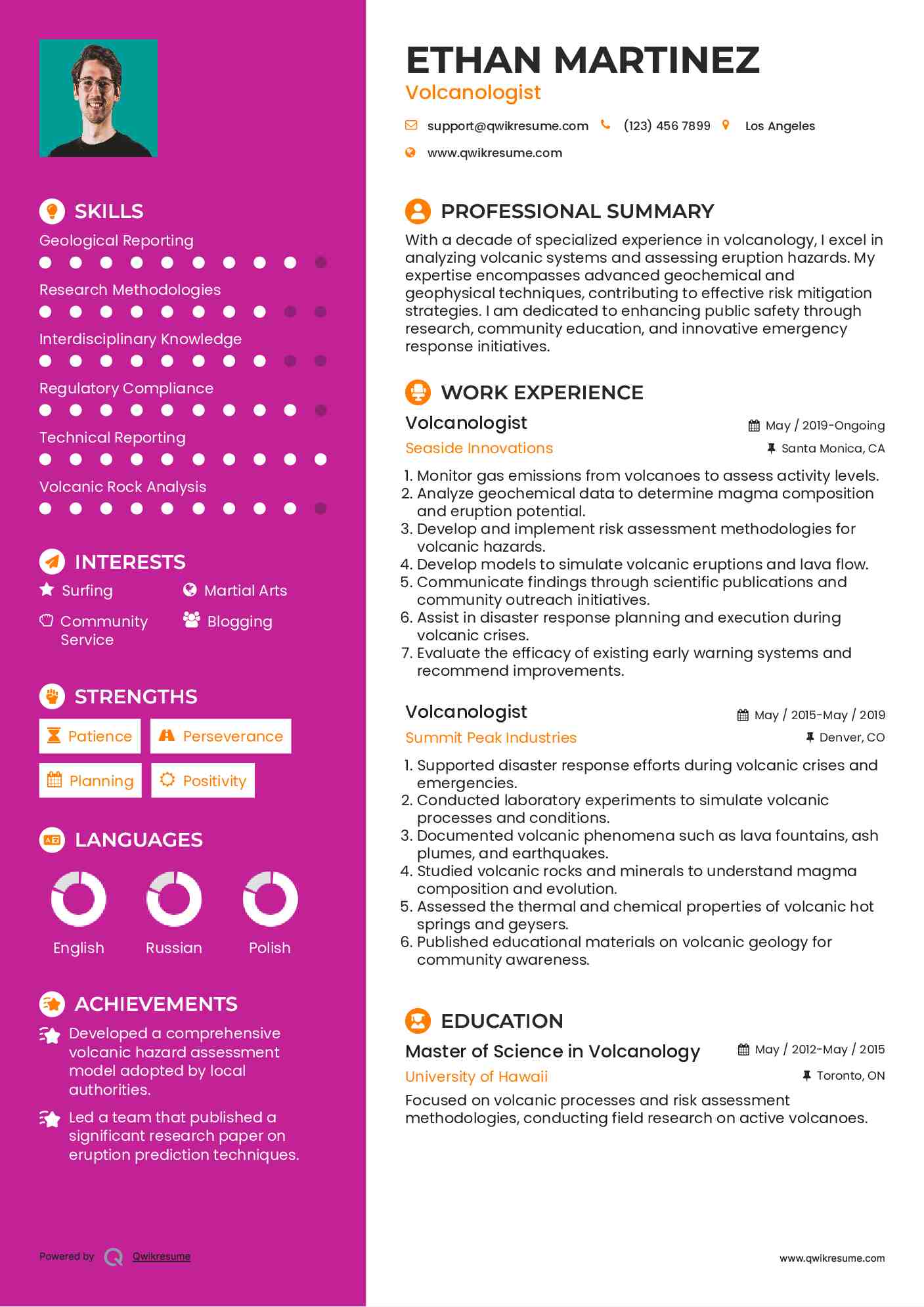 Volcanologist Resume Template