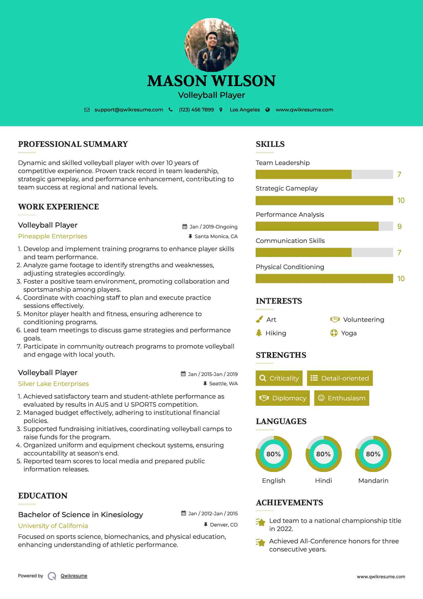 Volleyball Player Resume Template
