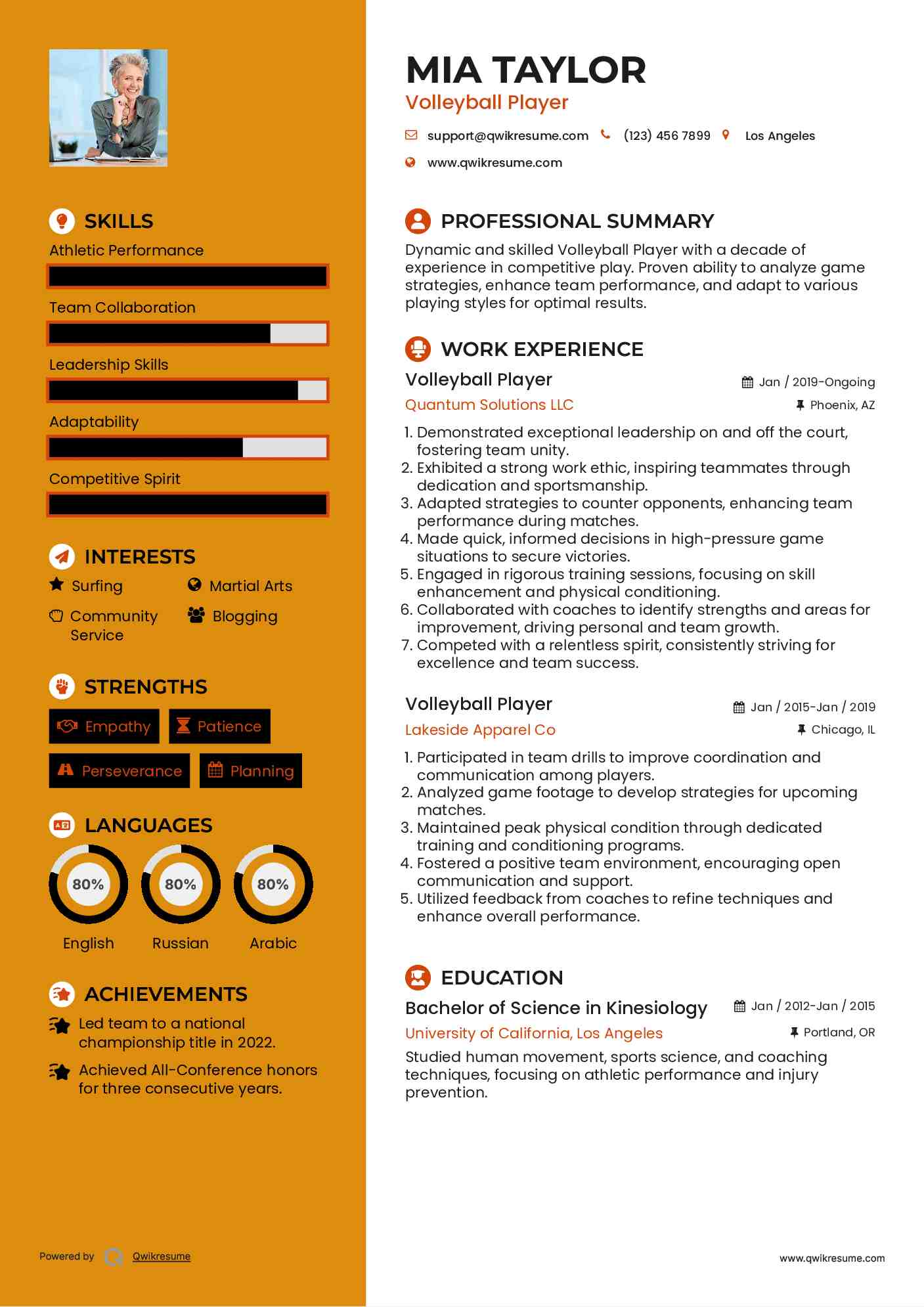 Volleyball Player Resume Format