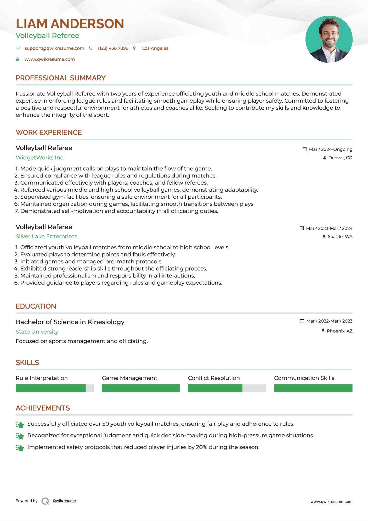 Volleyball Referee Resume Example