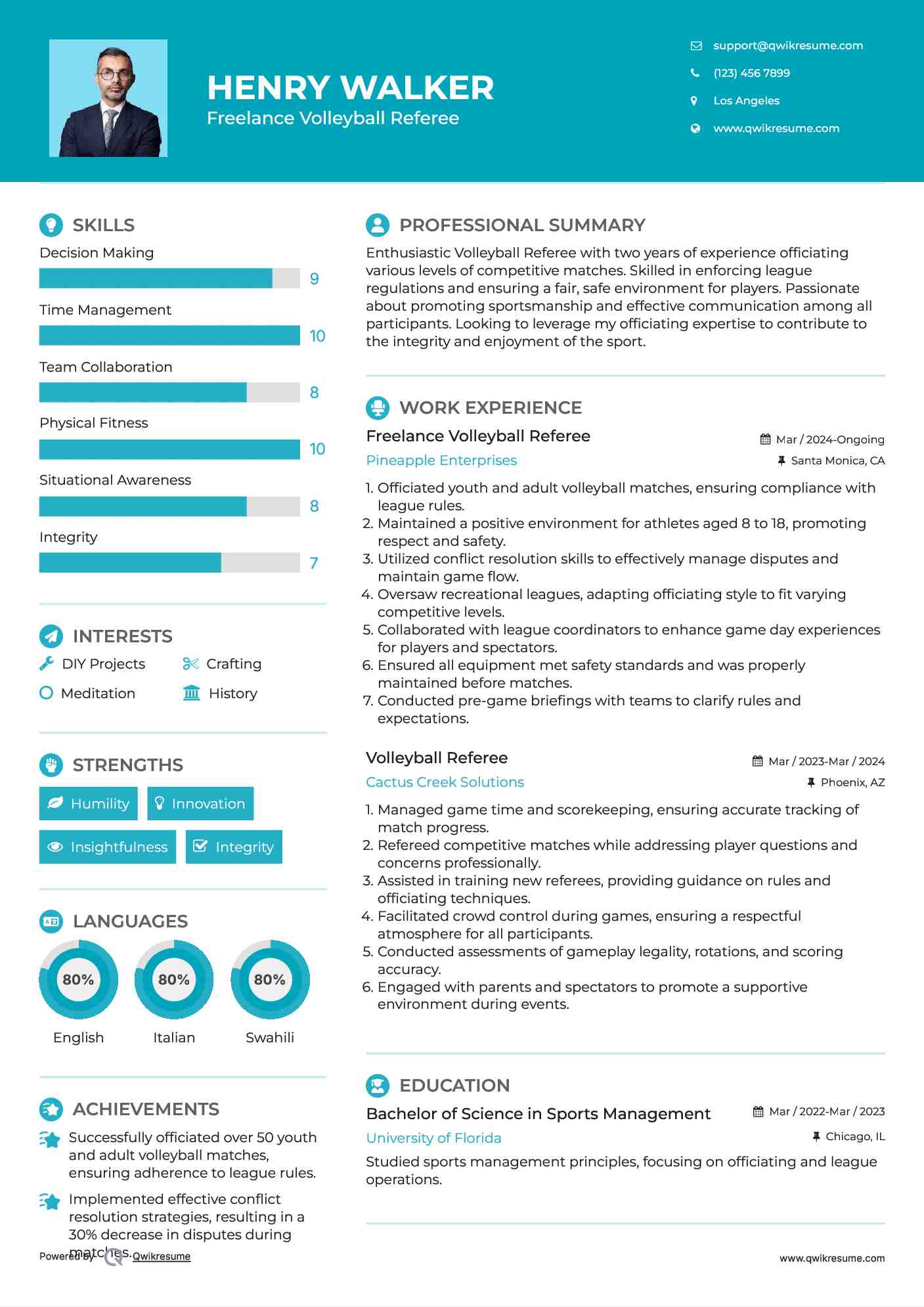 Freelance Volleyball Referee Resume Format
