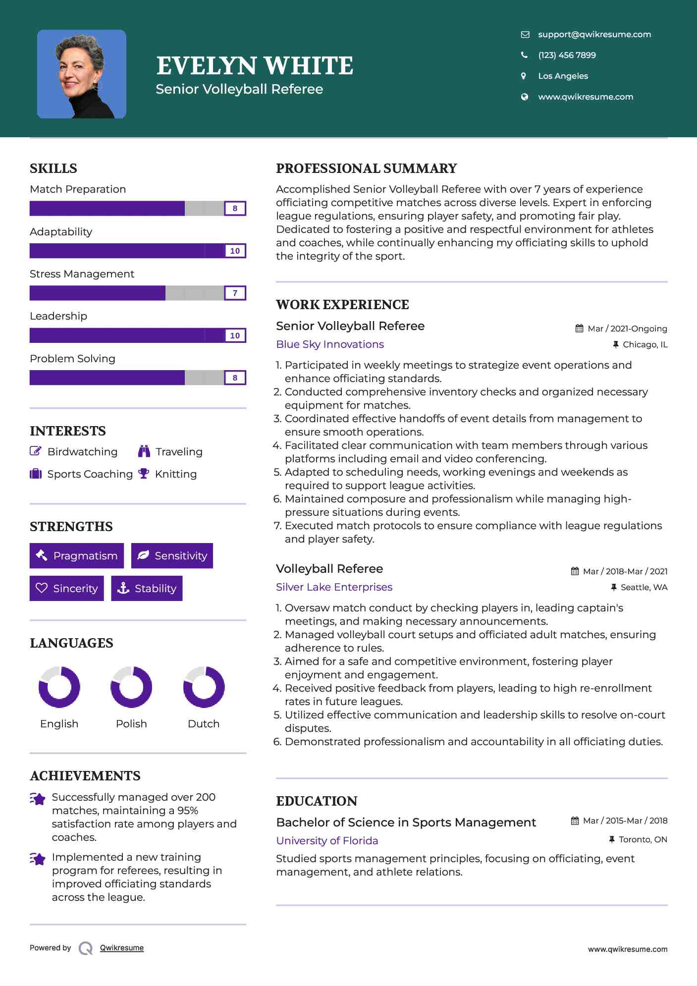 Senior Volleyball Referee Resume Template