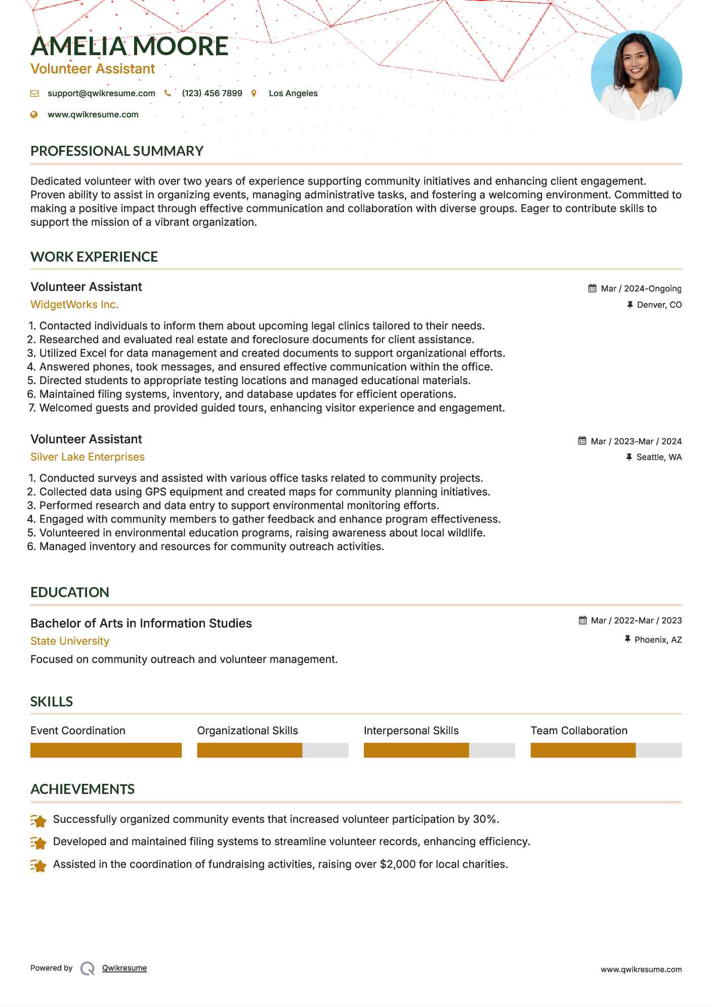 Volunteer Assistant Resume Template