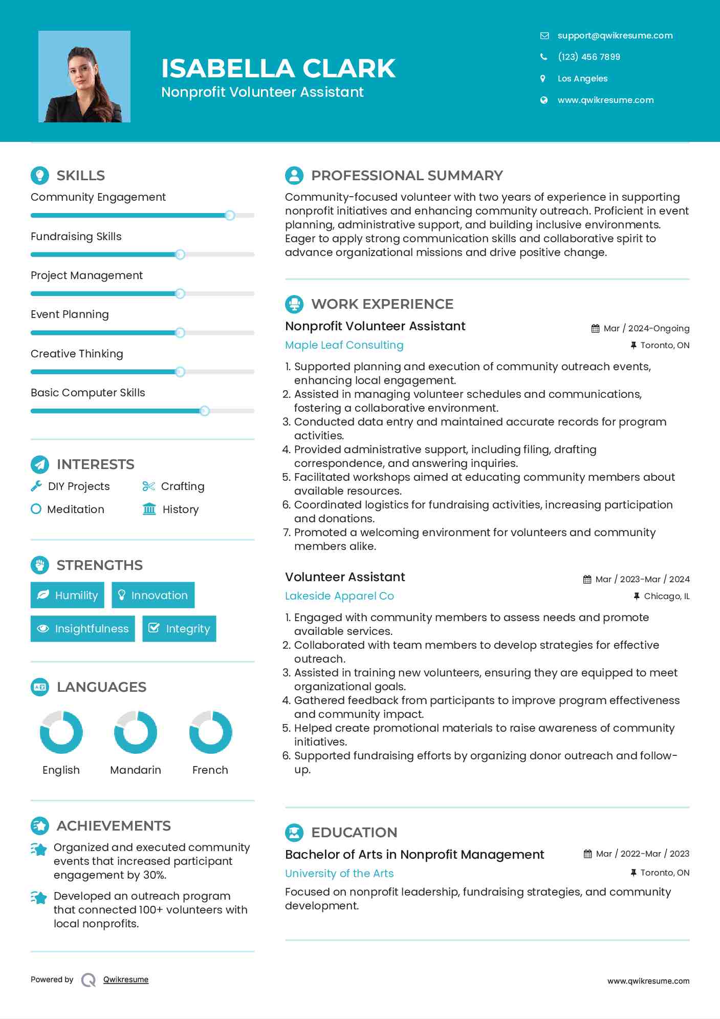 Nonprofit Volunteer Assistant Resume Template