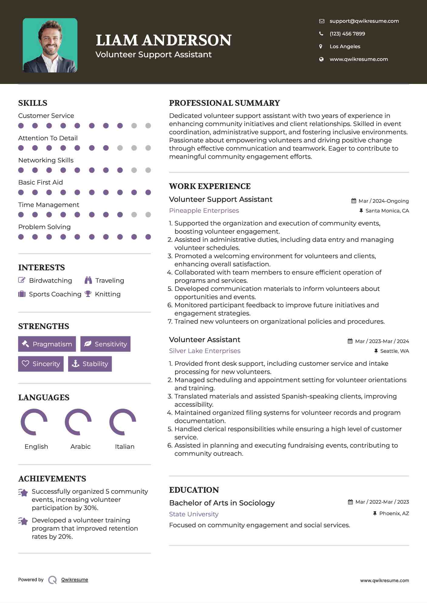 Volunteer Support Assistant Resume Template