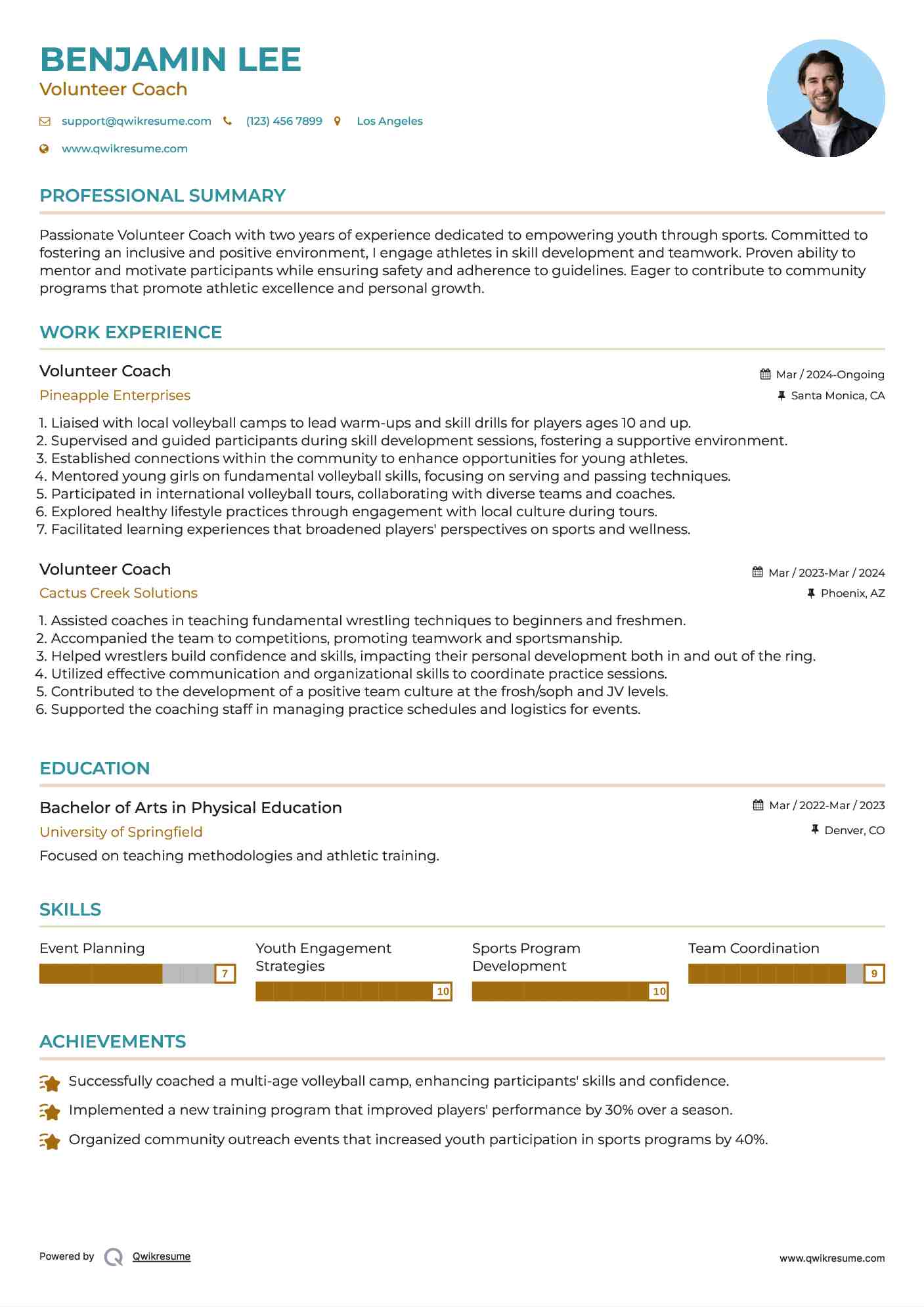 Volunteer Coach Resume Format