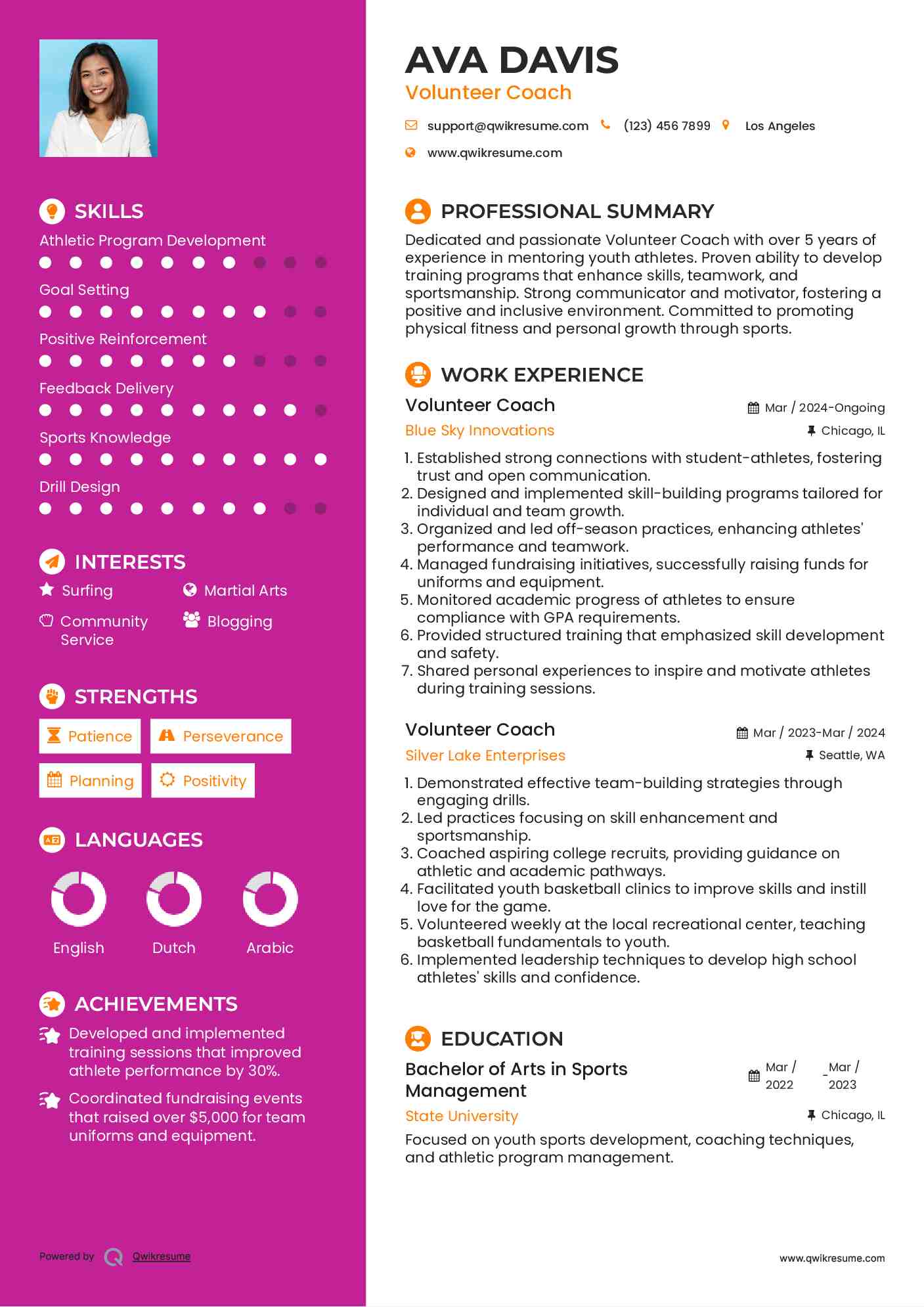 Volunteer Coach Resume Format