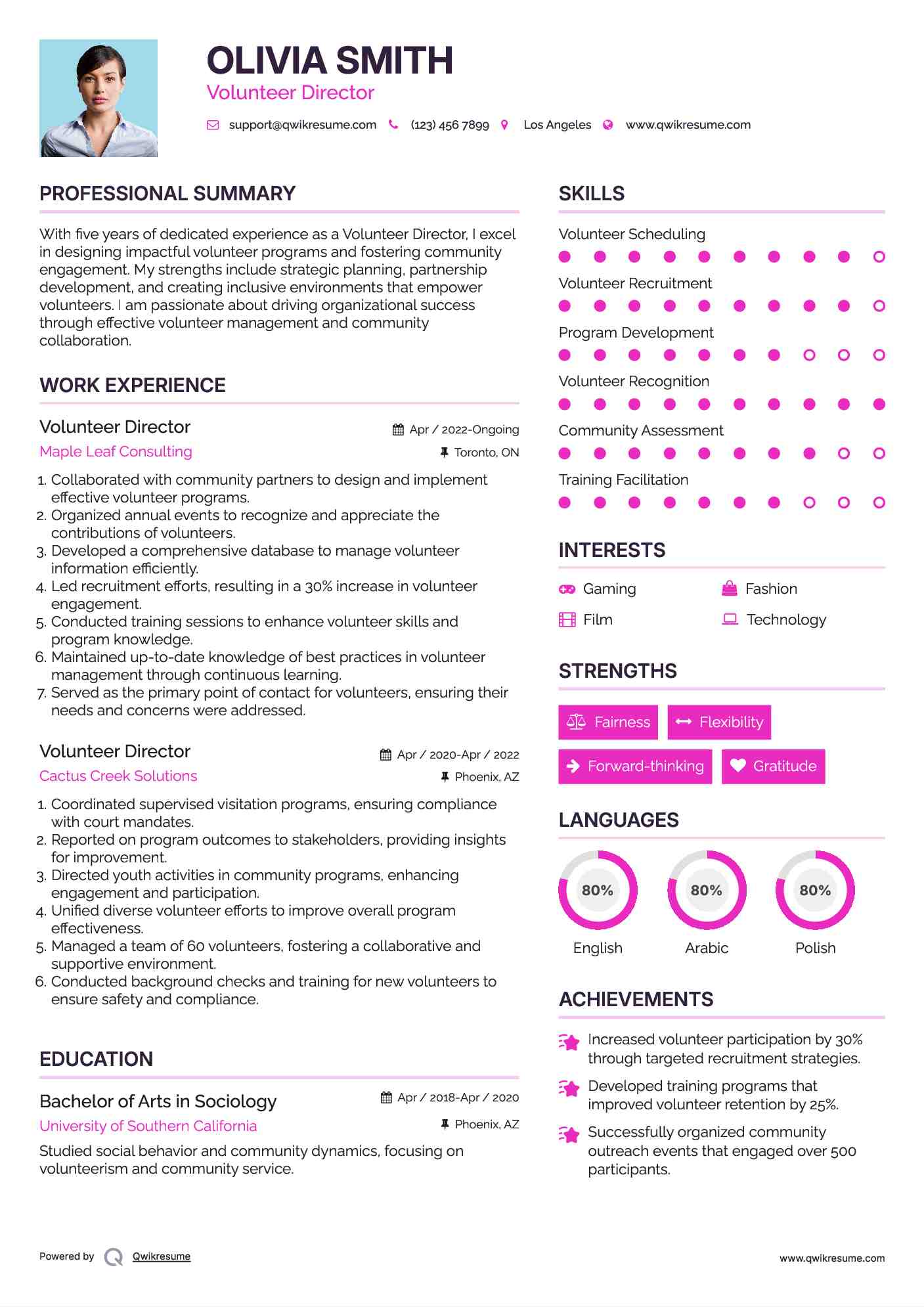 Volunteer Director Resume Sample