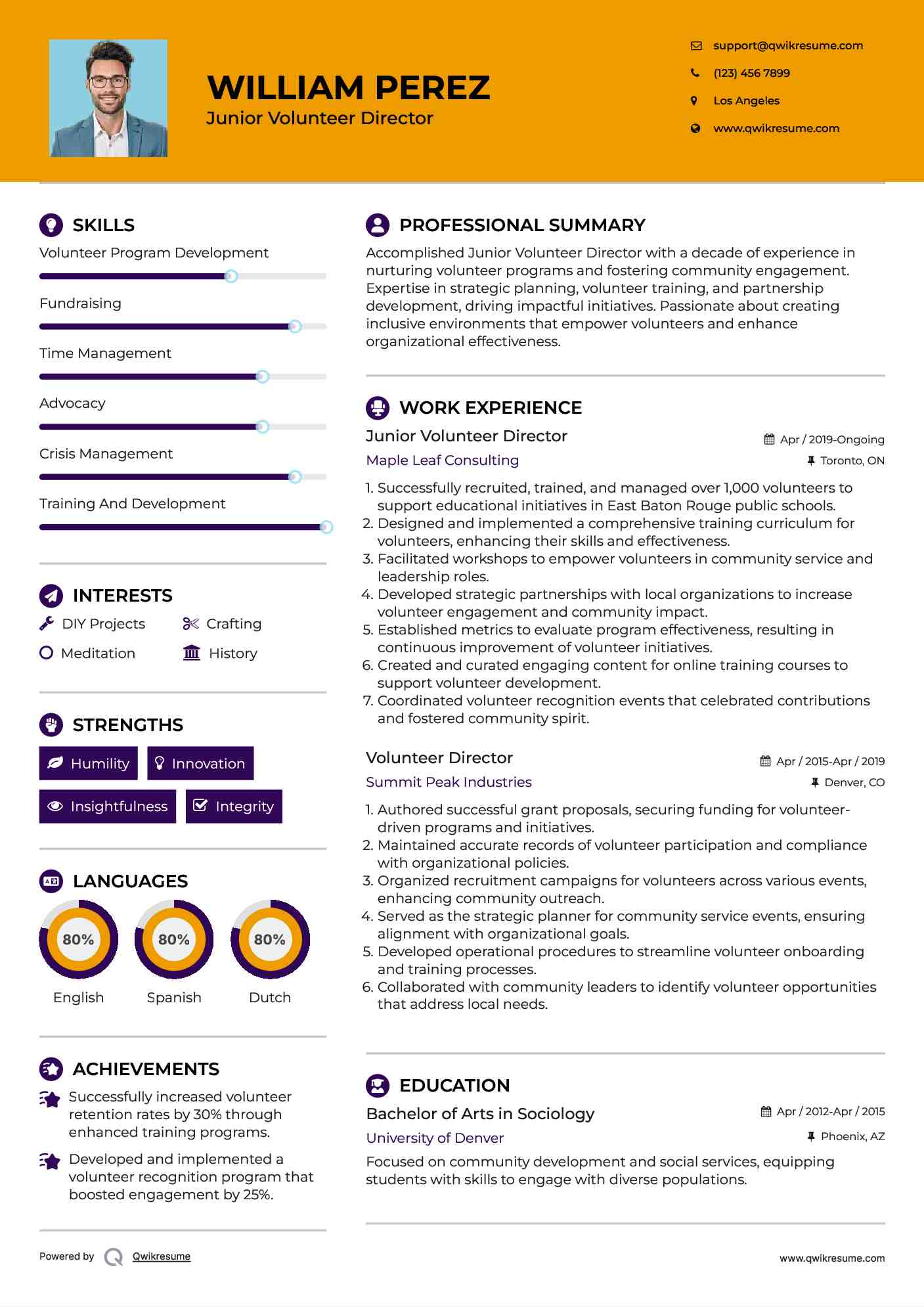 Junior Volunteer Director Resume Model