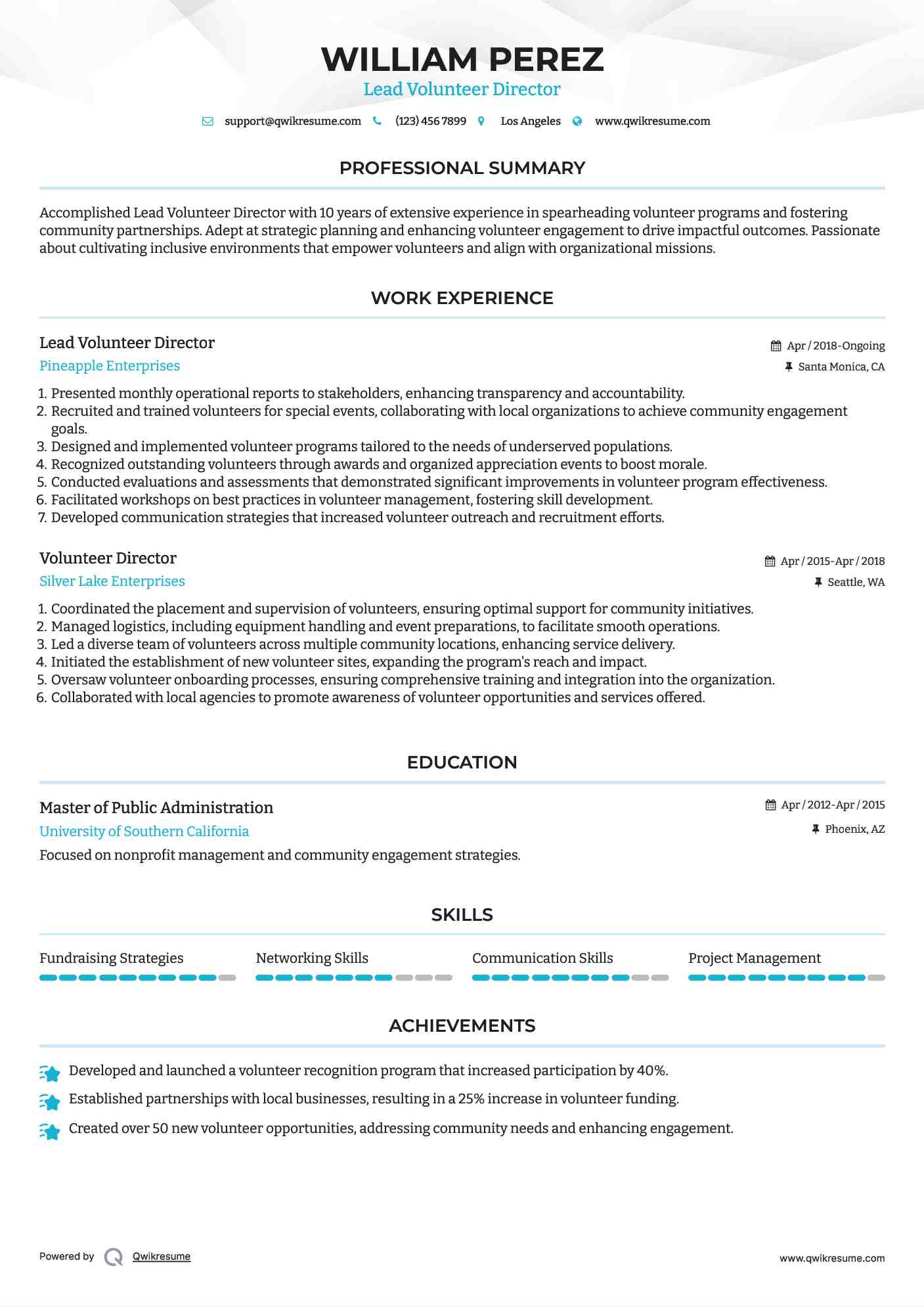 Lead Volunteer Director Resume Template