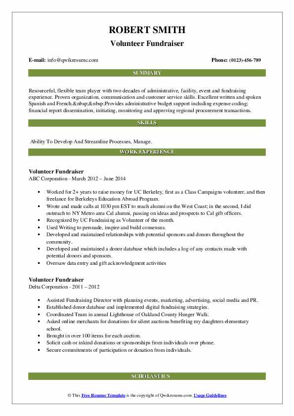 Volunteer Fundraiser Resume Samples - Volunteer Fundraiser 1663740470 Pdf