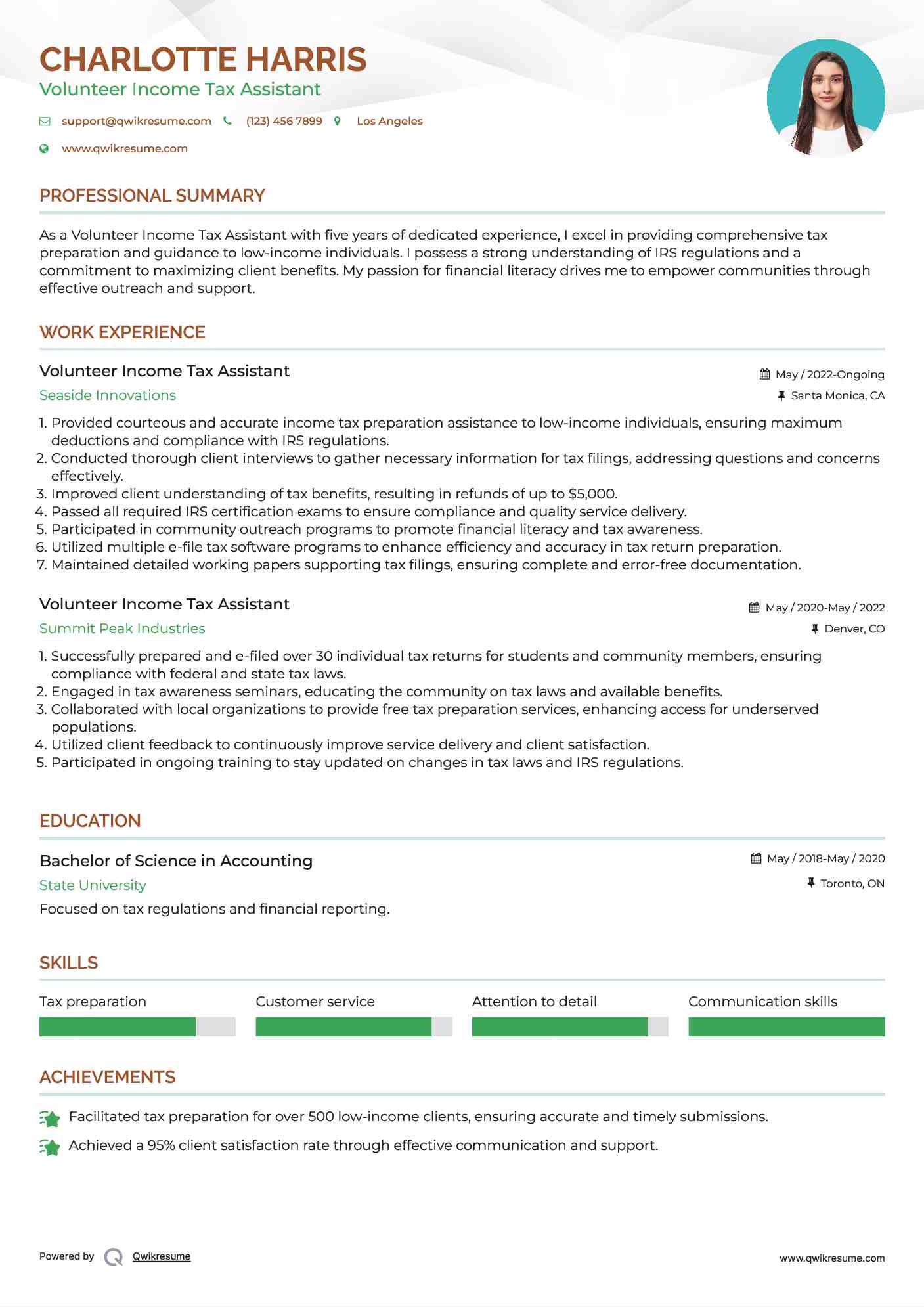 Volunteer Income Tax Assistant Resume Model