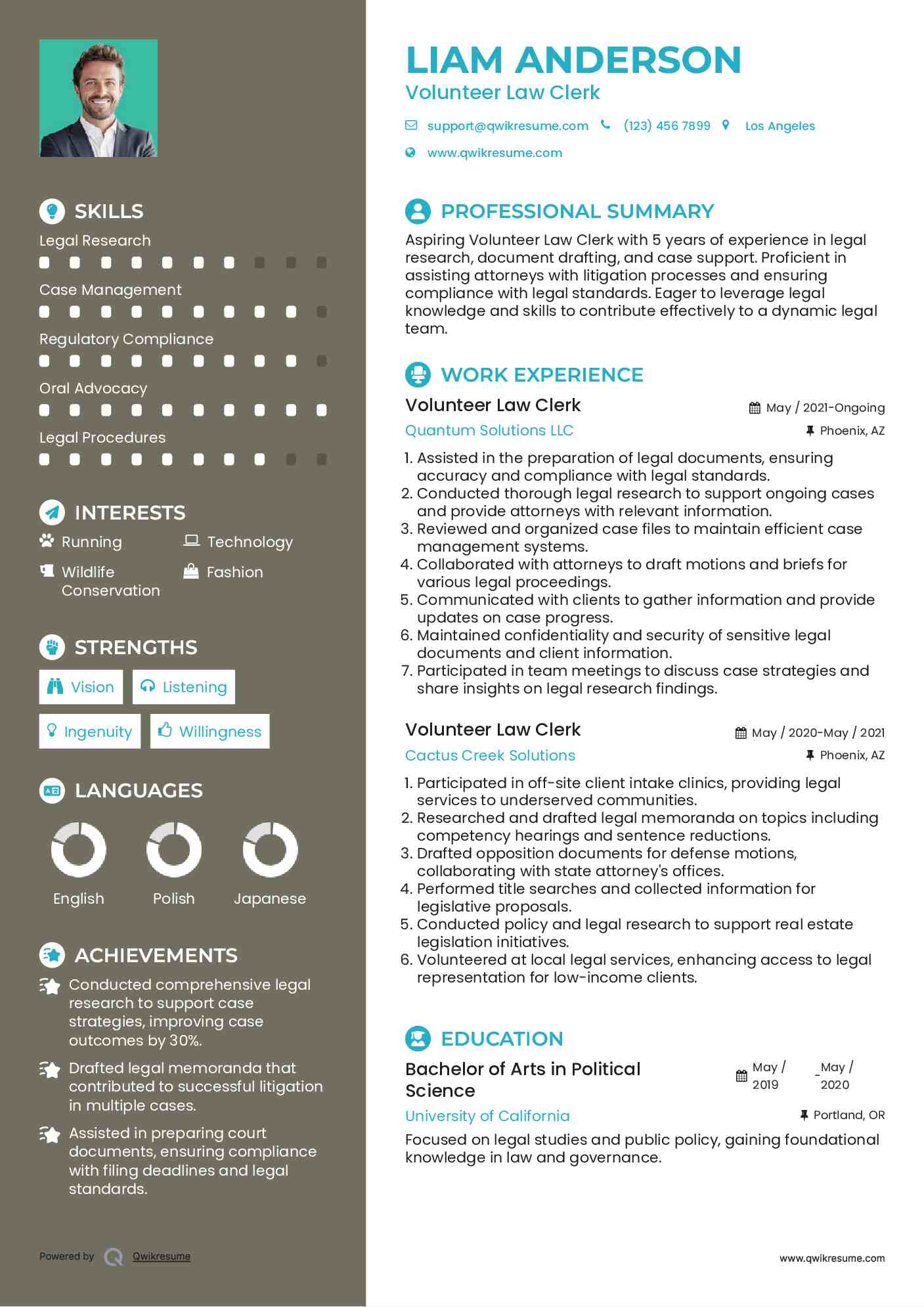 Volunteer Law Clerk Resume Example