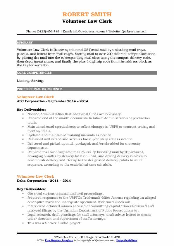 Volunteer Law Clerk Resume Samples - Volunteer Law Clerk 1665229212 Pdf