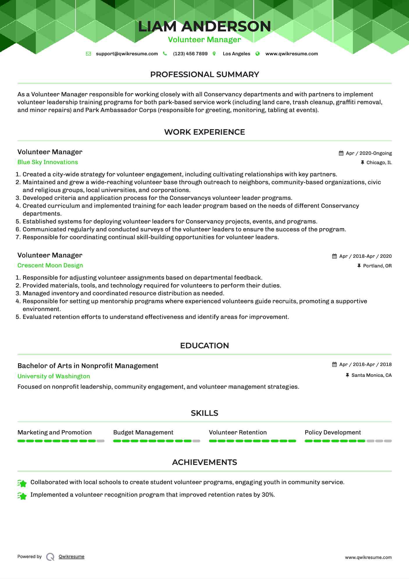 Volunteer Manager Resume Template