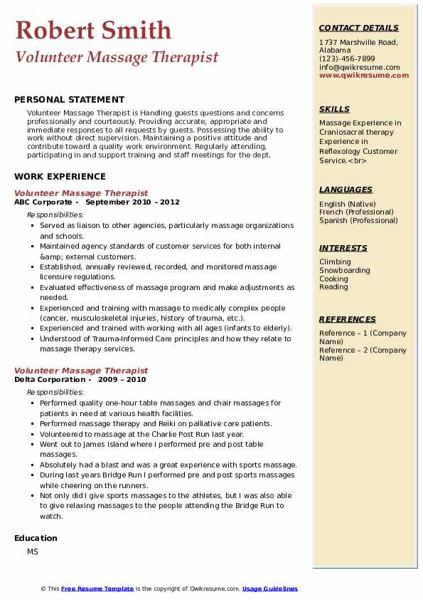 Volunteer Massage Therapist Resume - Volunteer Massage Therapist 1665062718 Pdf 