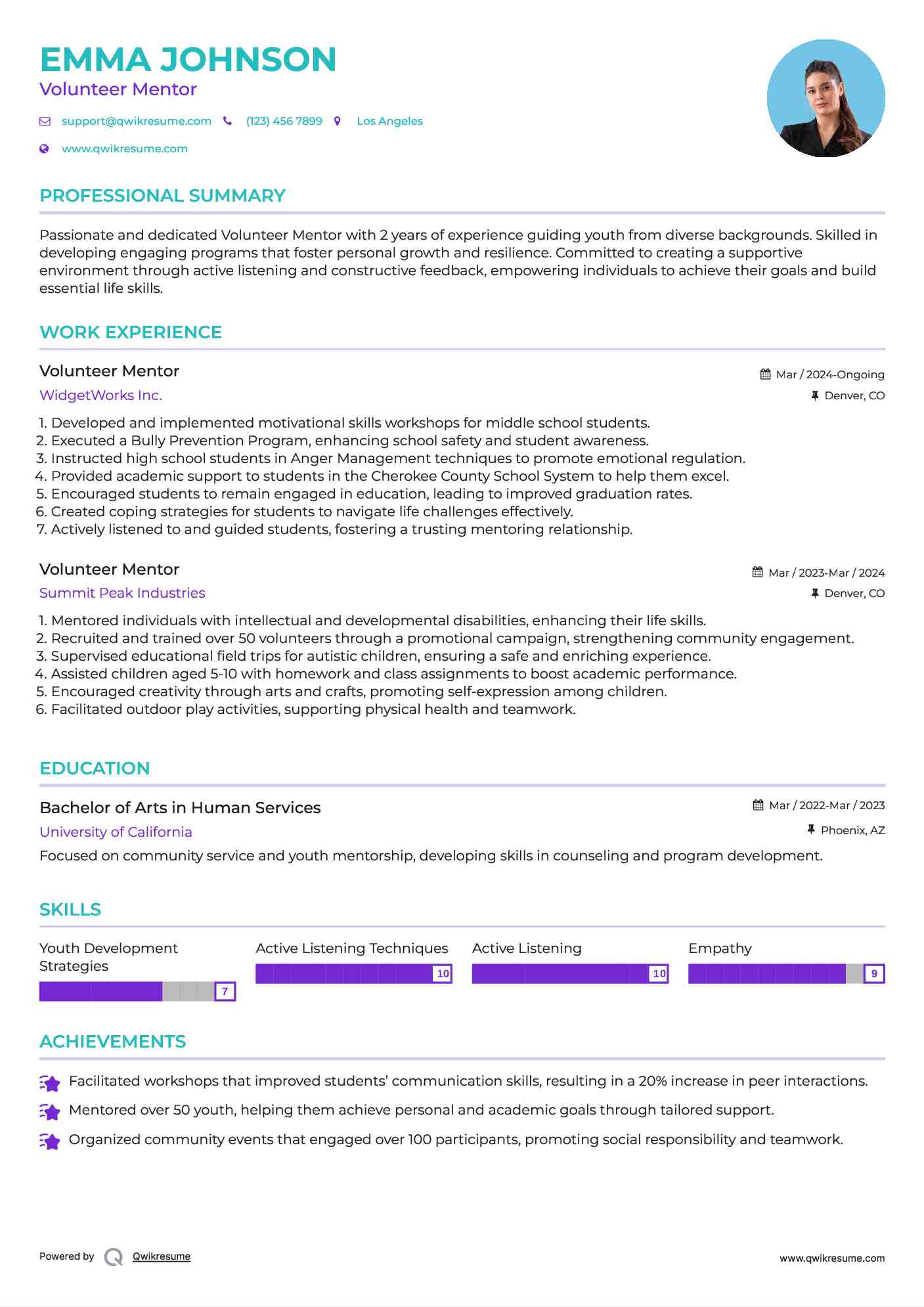 Volunteer Mentor Resume Format
